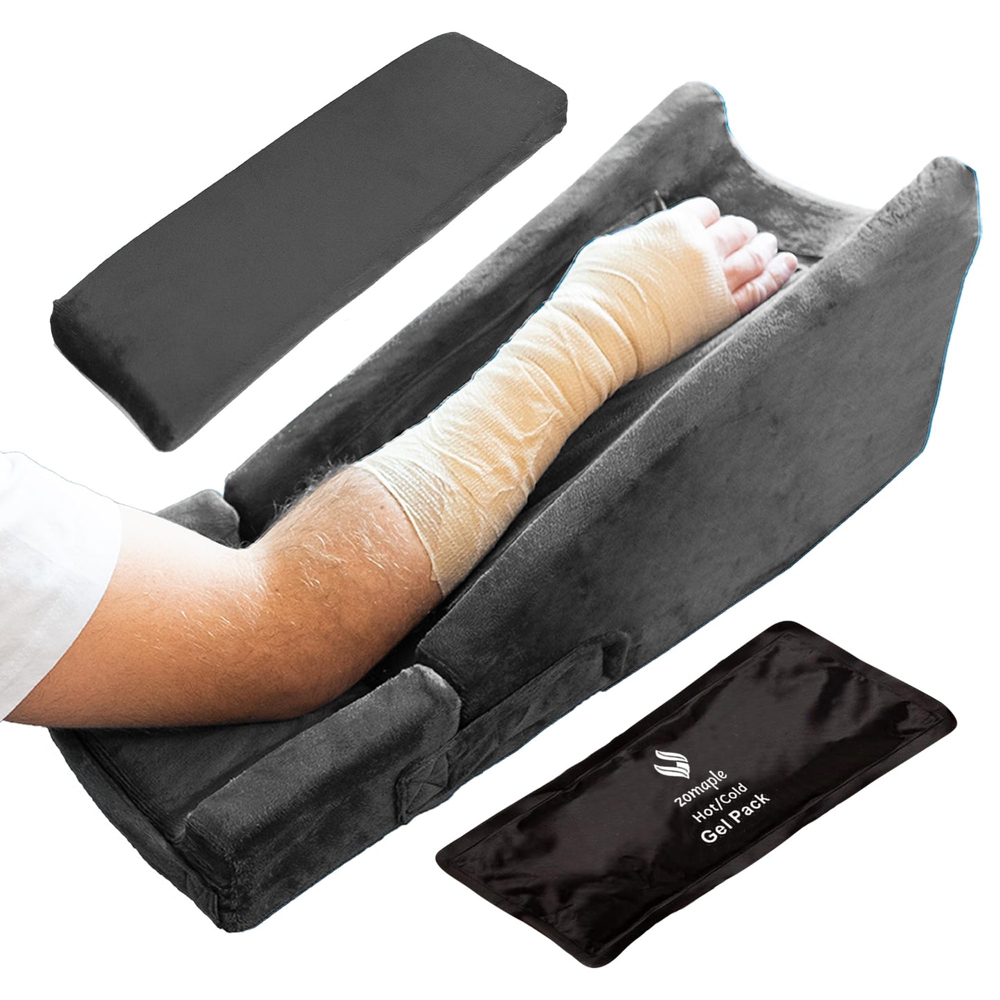 Zomaple Arm Elevation Pillow for Post Surgery – Adjustable Arm Support Pillow with Gel Memory Foam & Hot/Cold Pack – Couch Rest Pillow for Bed, Carpal Tunnel, Wrist & Elbow Recovery, Help Reduce Pain