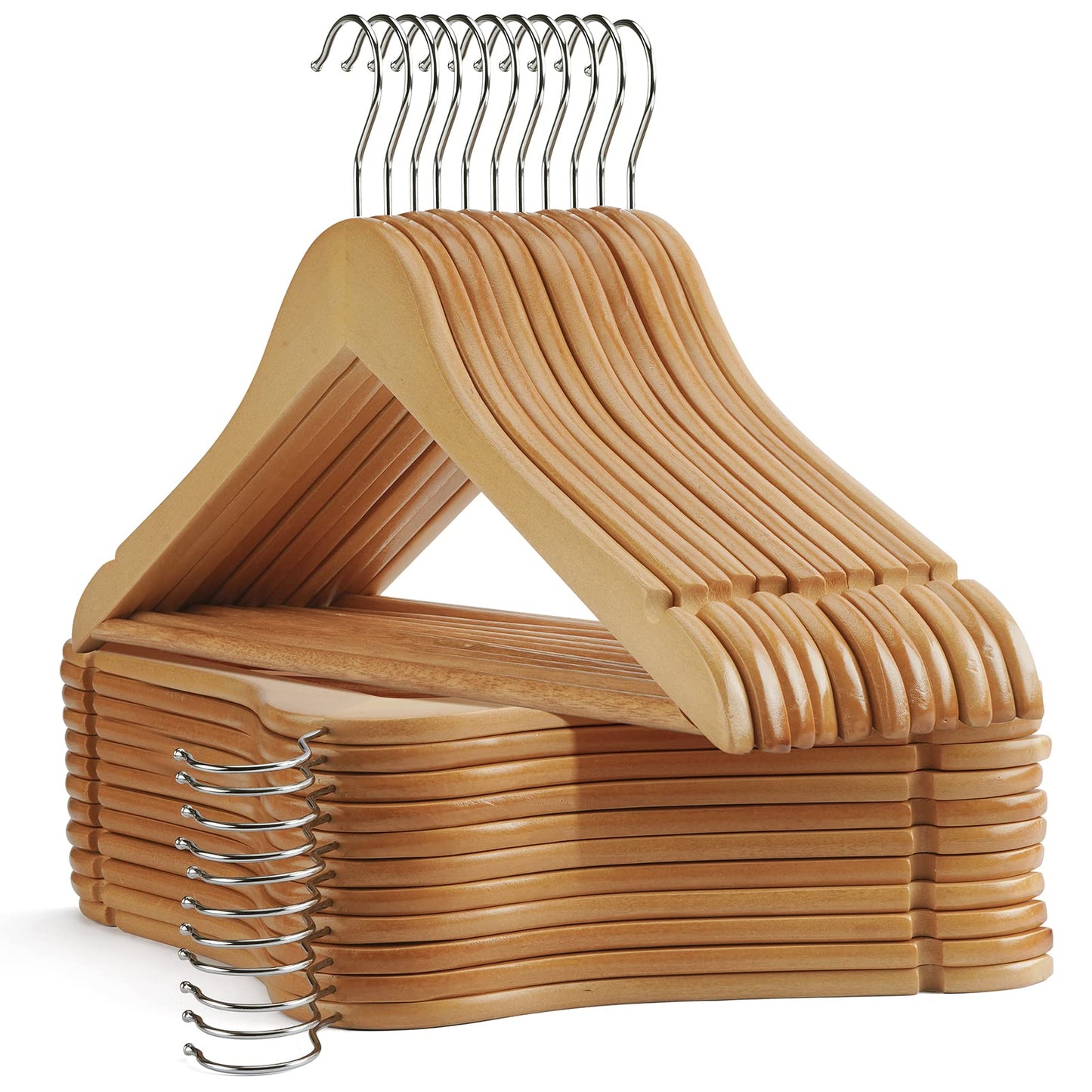 UINICOR Wooden Hangers 30 Pack,Clothes Hanger for Daily Used,Smooth Finish Wood Hangers with Precisely Cut Notches,Coat Hangers, Heavy Duty Hanger for Shirt Suit Dress (Natural)