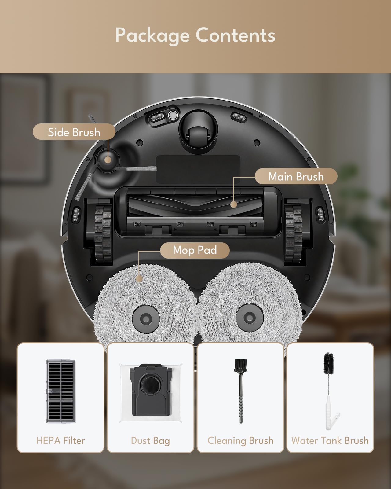 E40 Ultra Replacement Parts Compatible with Mova E40 Ultra Robot Vacuum Cleaner,28 PCS Accessories Kit for Mova E40 Ultra:2 Main Brush, 6 Side Brush, 6 Activated Carbon Dust Bag, 4 Filter, 8 Mop Pad