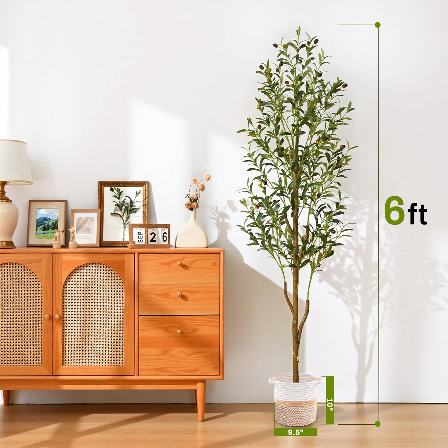 Waipfaru Artificial Olive Tree, 6FT Tall Faux Olive Trees with Planter & Basket, Artificial Plants Indoor with Natural Wood Trunk and Realistic Fruits for Home Decor Office Living Room