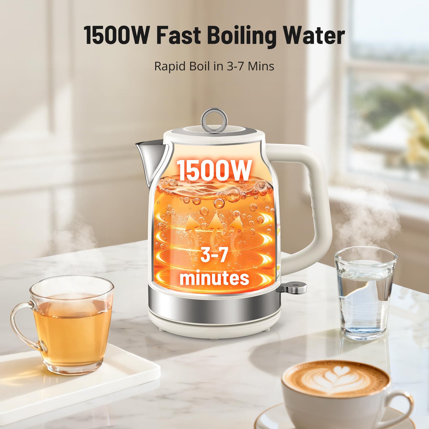PARIS RHÔNE Retro Stainless Steel Electric Kettle, 1.7L Cordless Hot Water Tea Kettle with Thermometer, 1500W Fast Heating, LED Indicator, Auto Shut-Off & Boil Dry Protection