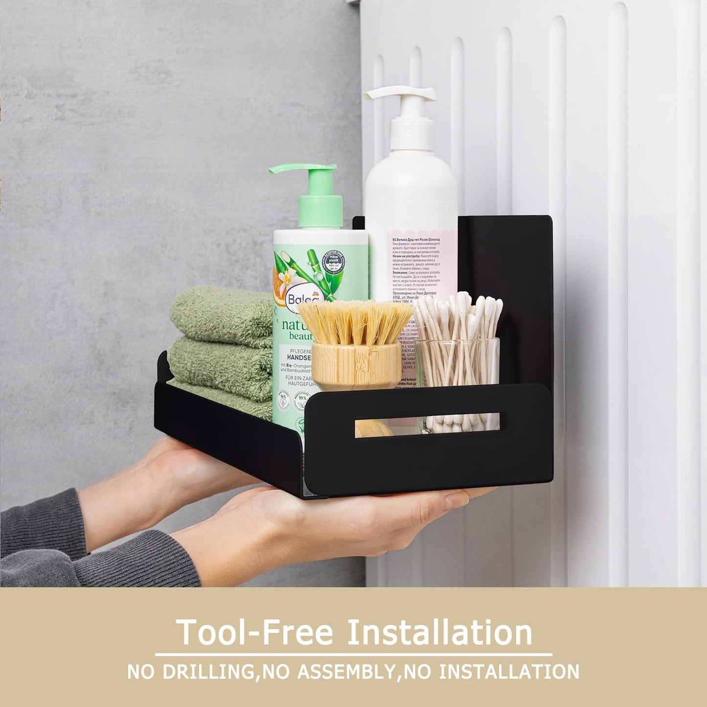 Ezemtos 2-Pack Magnetic Spice Rack for Refrigerator - Heavy-Duty 20LB Capacity - Strong Magnetic Shelves for Classroom Whiteboards and Garage Tools, Kitchen Organizer for Utensils, Black