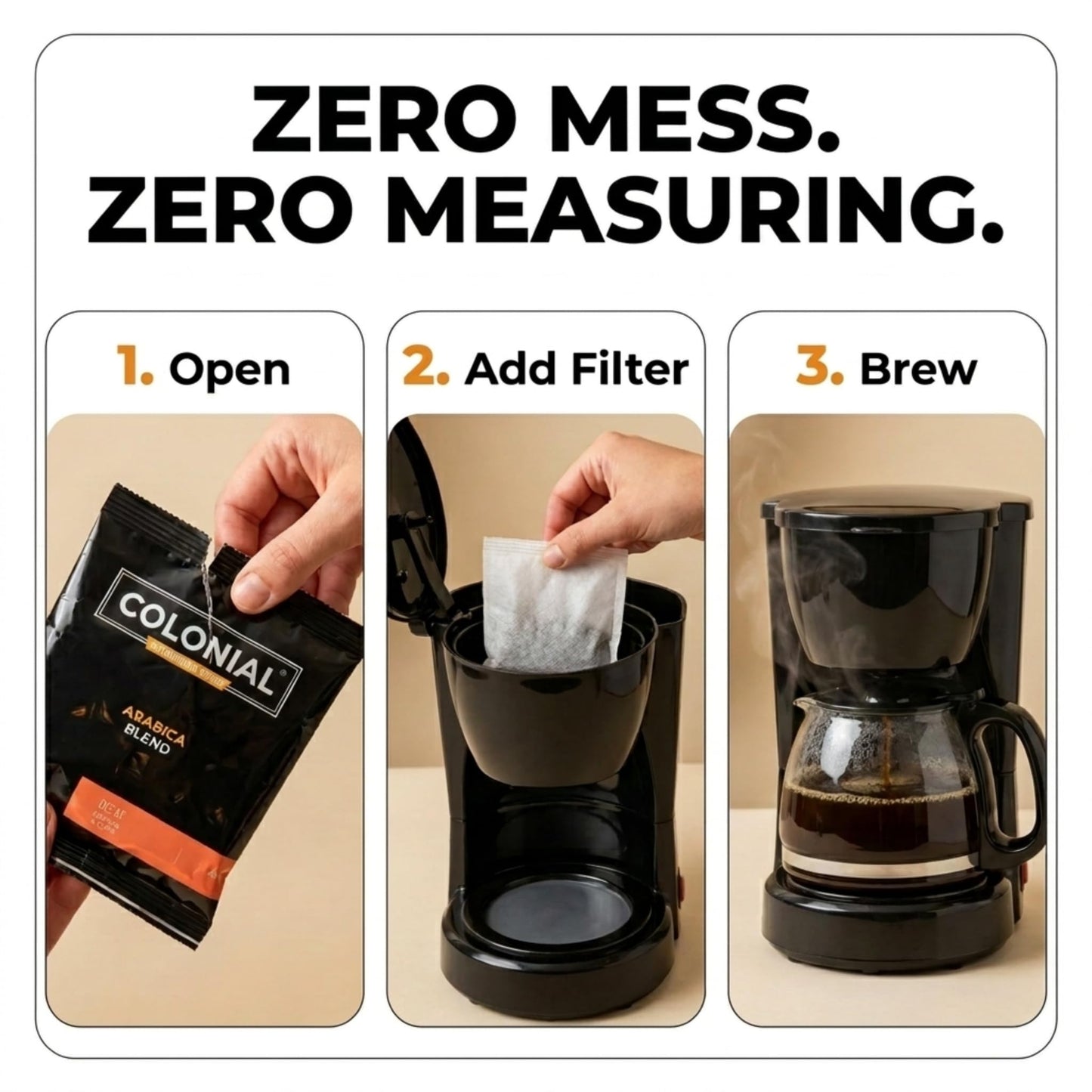Colonial In-Room Decaf Ground Coffee Filter Packs for Hotel Rooms, Decaffeinated Dark Roast, 0.50 Ounce (Pack of 50), Use with 4-Cup Drip Coffee Machine