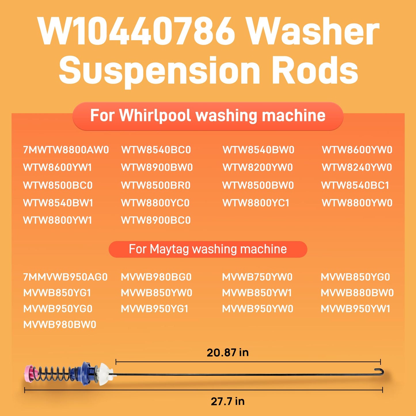 W10440786 Washer Suspension Rods for Whirlpool, for Maytag Washing Machine - Replaces W10368626 W10368627 W10440739 | Upgraded by PANDEELS