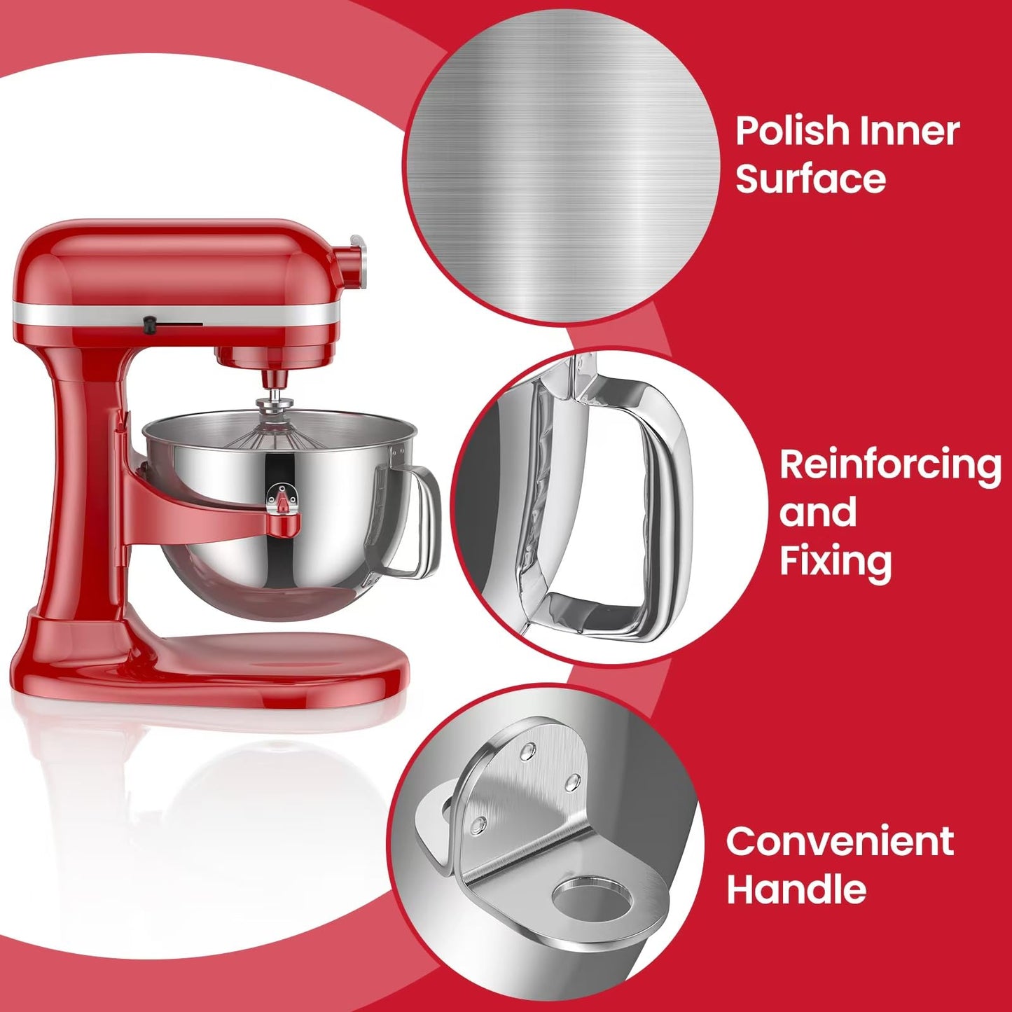 KN2B6PEH 6QT Bowl-Lift Stand Mixer Bowl, Compatible with Kitchenaid Professional 600 Mixer, Polished Stainless Steel with Extra Cover - Fits KV25G KP26M1X (6QT)