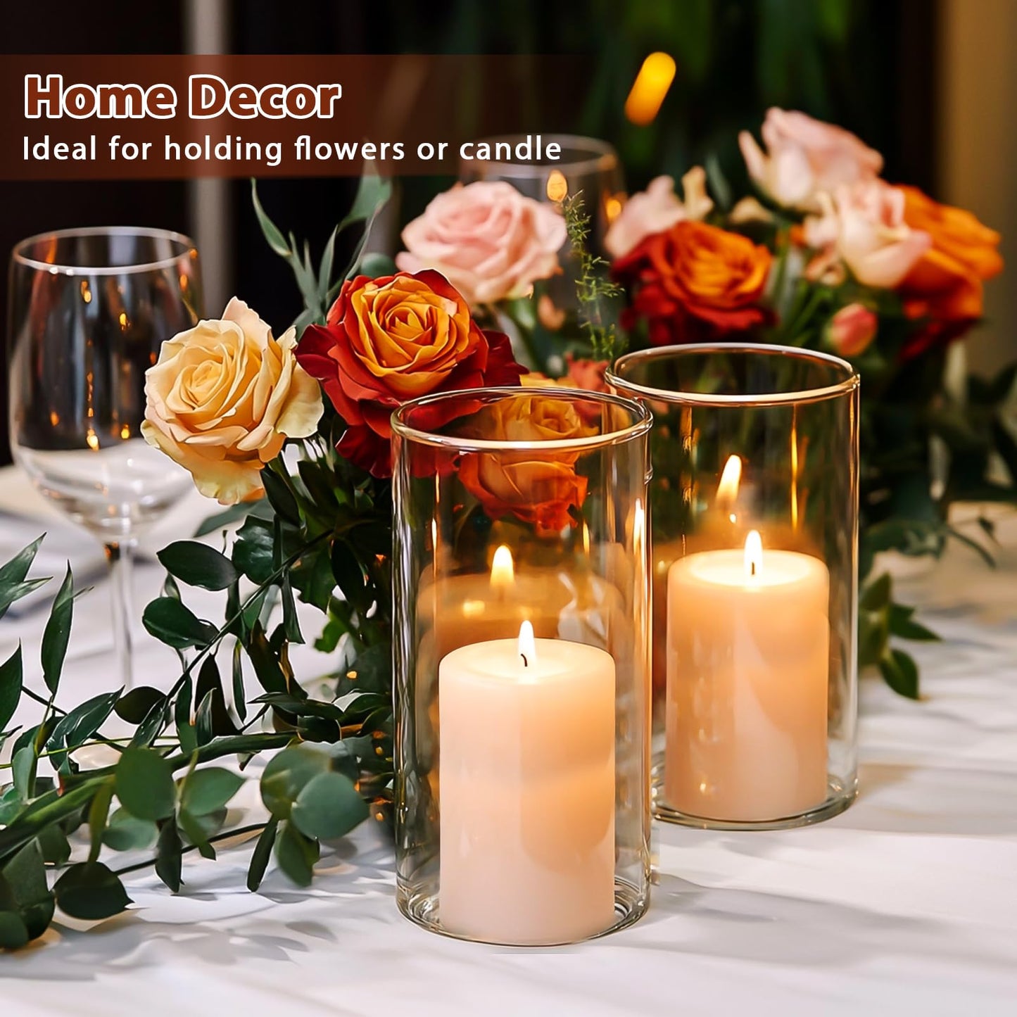 UPBUD 6 Inch Glass Cylinder Vases for Centerpieces | 12Pcs Clear Small Flower Vase for Wedding Decorations, Floating Candle Vases in Bulk, Hurricane Candle Holders for Table, Home Décor