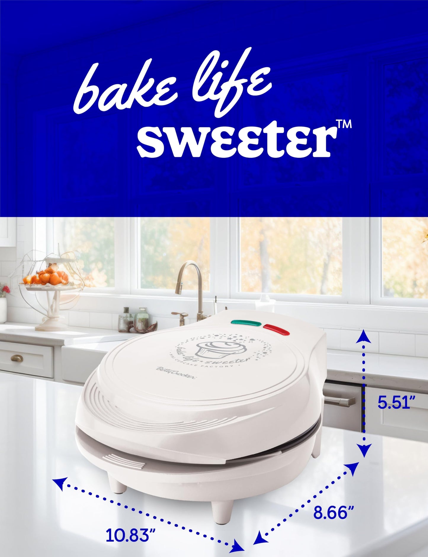 Betty Crocker Mini Cupcake Factory, with Nonstick Surface, Mini Cupcake Machine with Cool Touch Handle & Makes 7 Delicious Cupcakes in Minutes, Pink/White