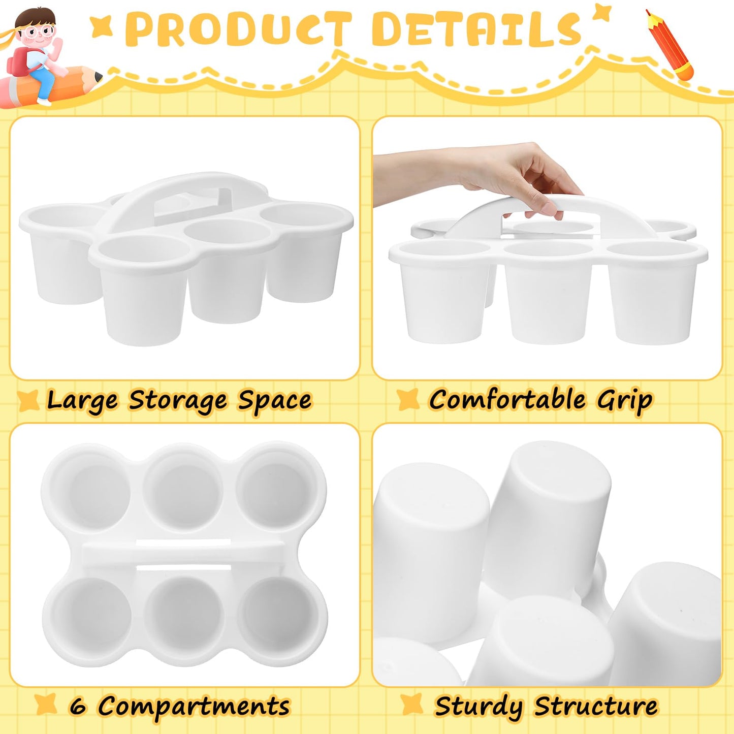 DoubleFill 4 Pcs Plastic Storage Caddy Organizer with Handle Teacher Supply Storage Classroom Caddy for School, Pencil, Pen, Art Supply, Drink Delivery