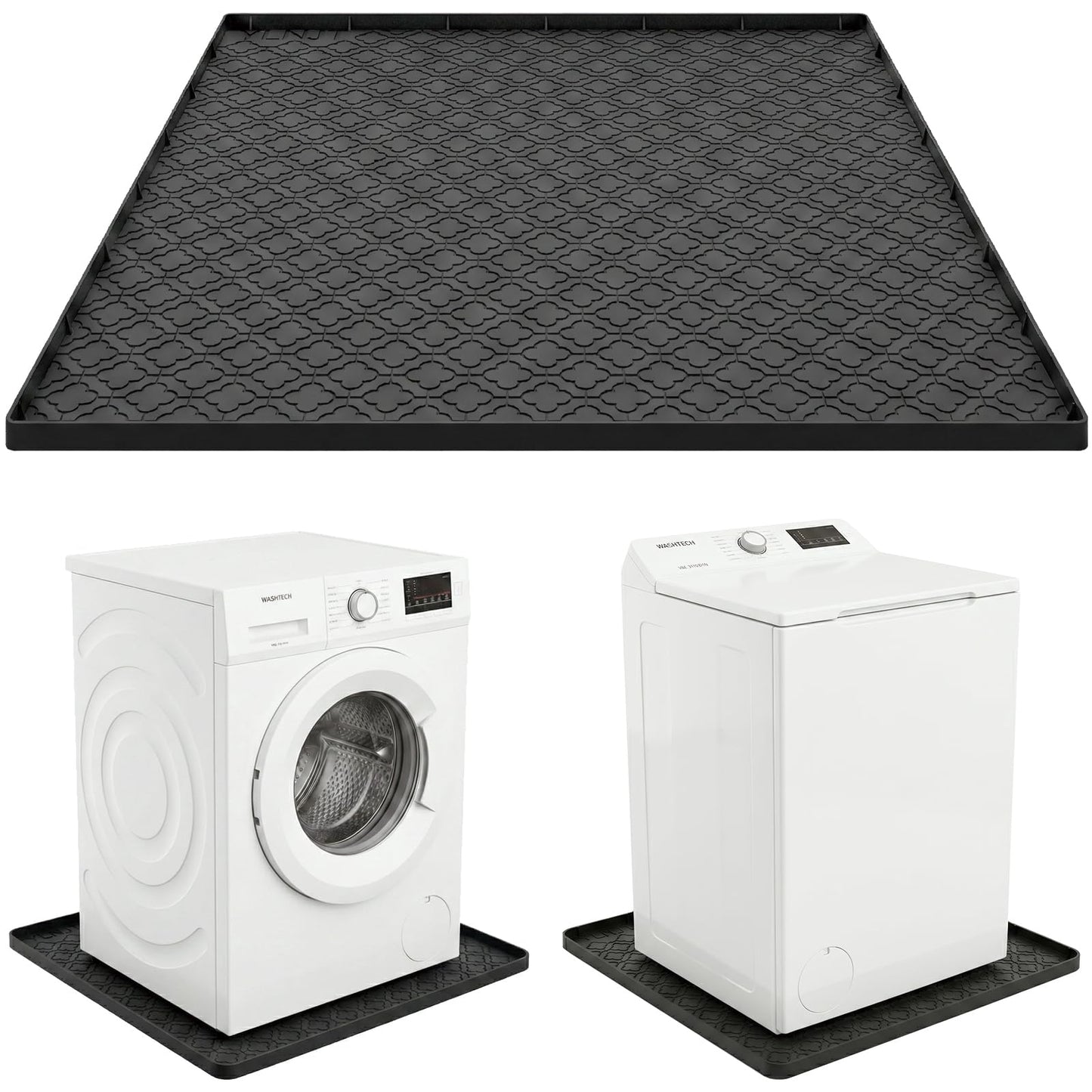 YLNJT 33x31 Inch Silicone Washing Machine Drain Pan – Fits Most Standard & Large Washers (4.0–5.0 cu. ft.), Waterproof Silicone Leak Mat, Anti-Vibration Floor Protector (Black)