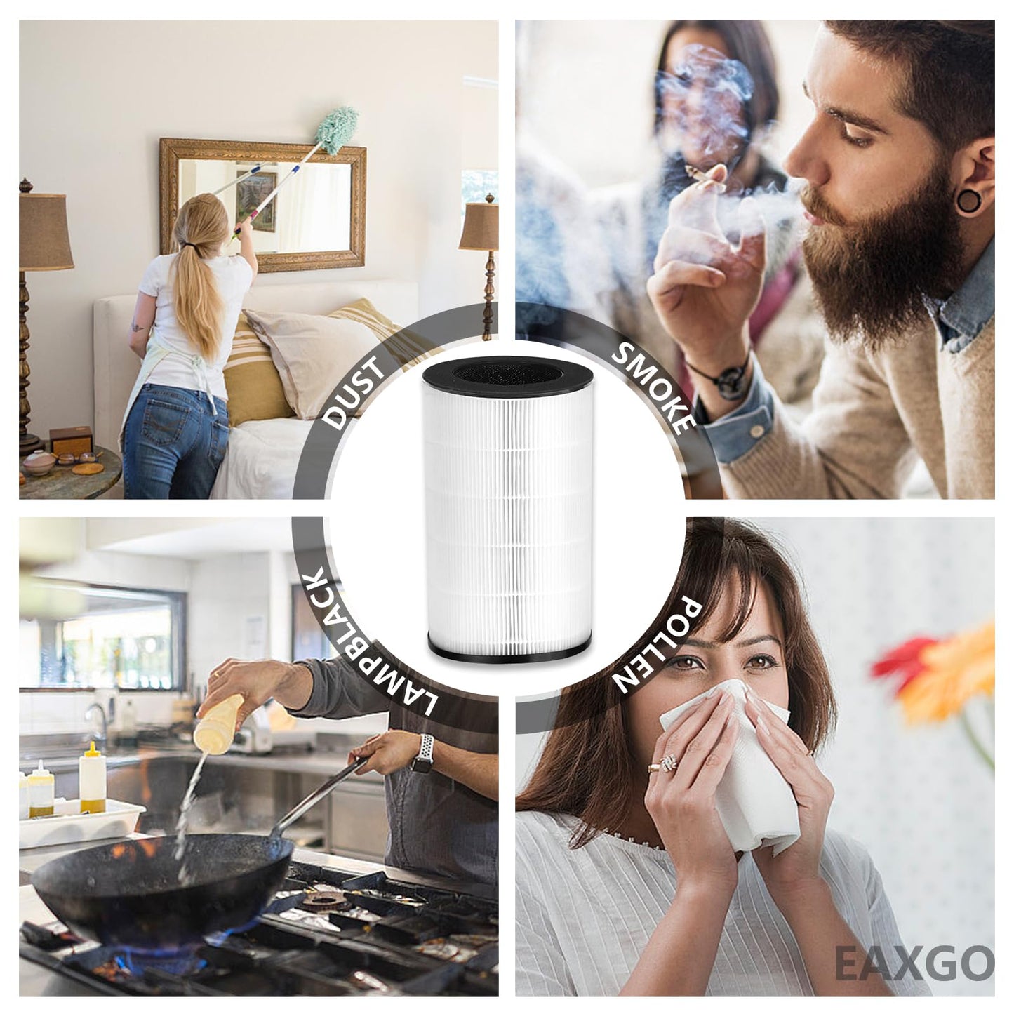 EAXGO AP-PET35 AP-T30 Replacement Filter Compatible with HoMedics Air Purifier Models AP-PET35-WT AP-T30WT,Part# AP-PET35FL AP-T30FL, 3 in 1 H13 Ture HEPA Filter,1 Pack