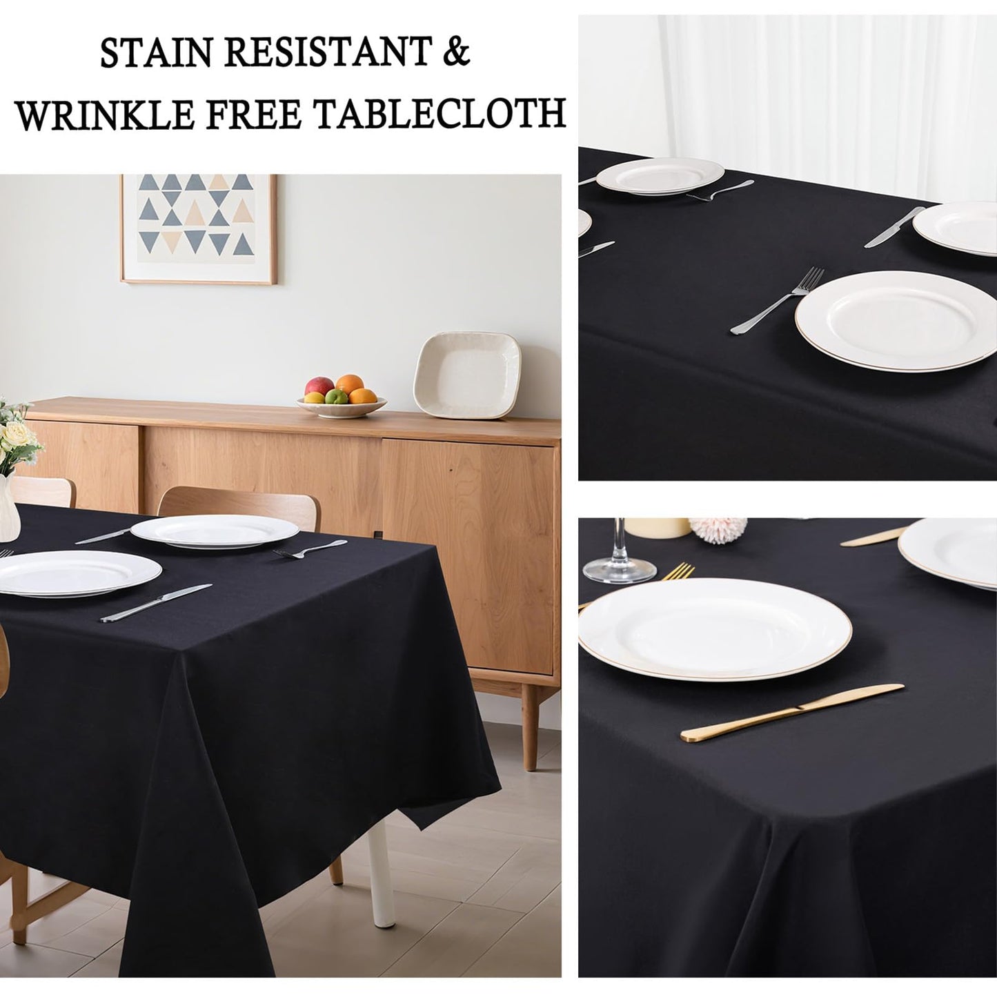 RestfulGlow 8 Pack Black Tablecloth 60 x 126 Inch Rectangular Table Cloth for 8 Foot Rectangle Tables, Wrinkle Resistant Washable Polyester Fabric Table Covers for Wedding Party Banquet Buffet