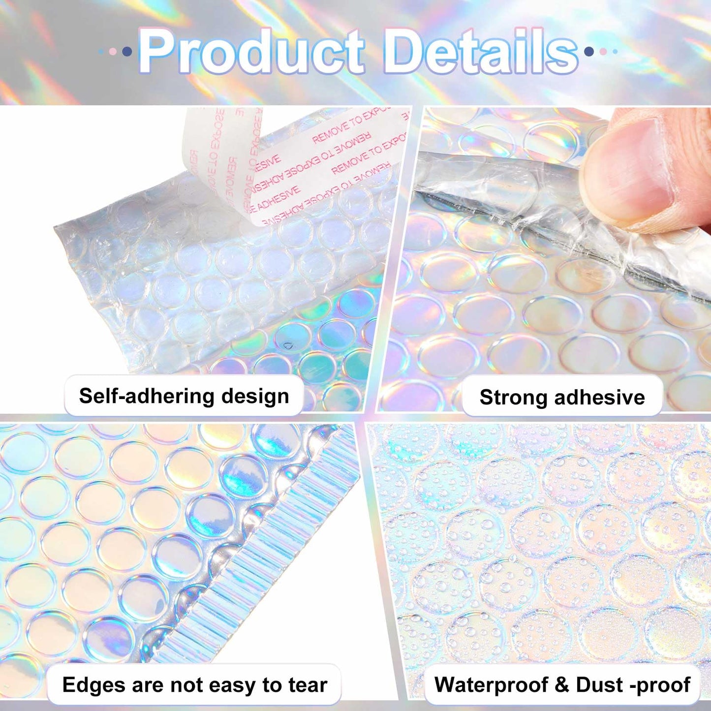 Henoyso 60 Pcs 8 x 11.5 Inch Holographic Bubble Mailers Metallic Bubble Envelopes Waterproof Self Seal Shipping Bags Thick Cushioning Mailers for Makeup Jewelry Small Business Packaging, Rainbow Color