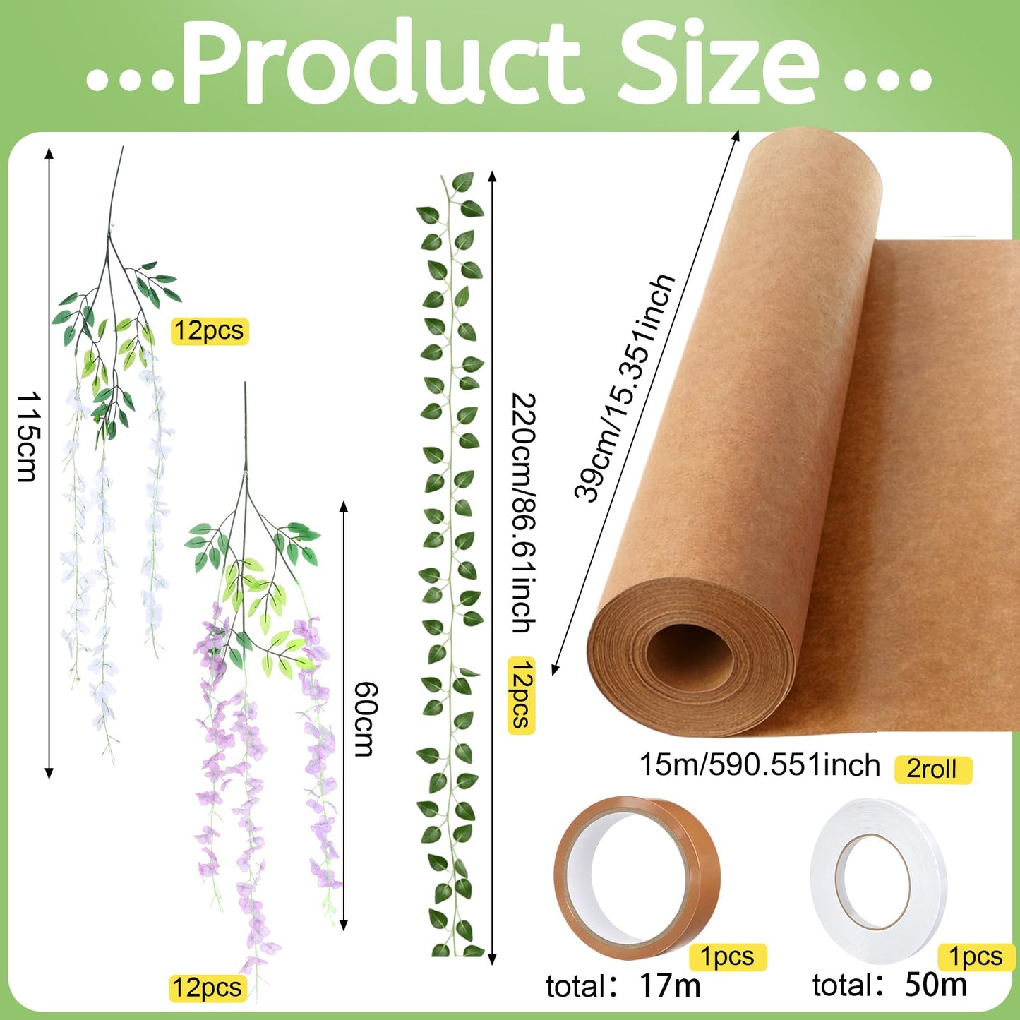 XunYee 40 Pcs 3D Wisteria Tree Wall Decor for Room Classroom Ceiling Artificial Wisteria Hanging Flower DIY Cardboard Paper Tree with Vine Kraft Paper Fairy Bulletin Board Decoration(White, Purple)
