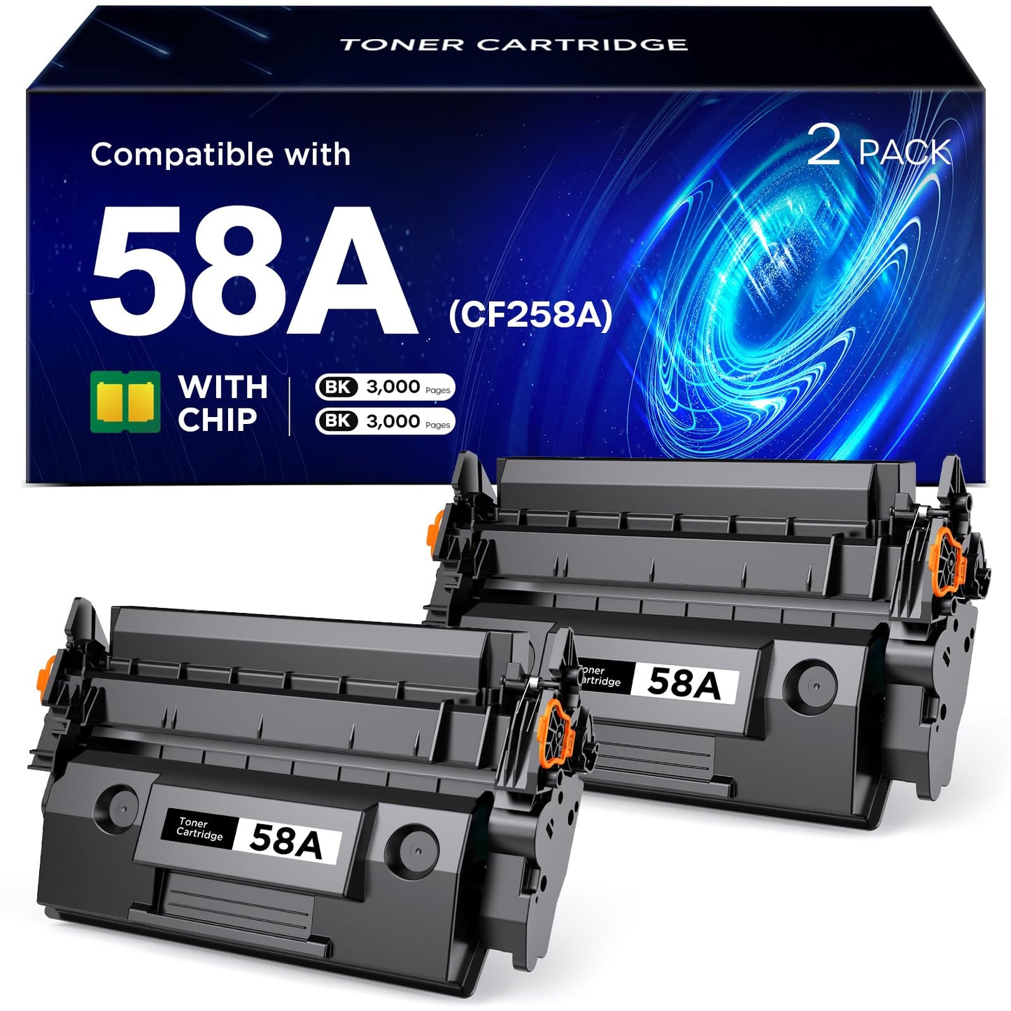58A CF258A Toner Cartridge Black Compatible for HP 58A CF258A 58X CF258X Toner Cartridges Work with HP LaserJet MFP M428fdw M428fdn M428dw M404 M428 Pro M404n M404dn M404dw Printer (2 Pack, With Chip)