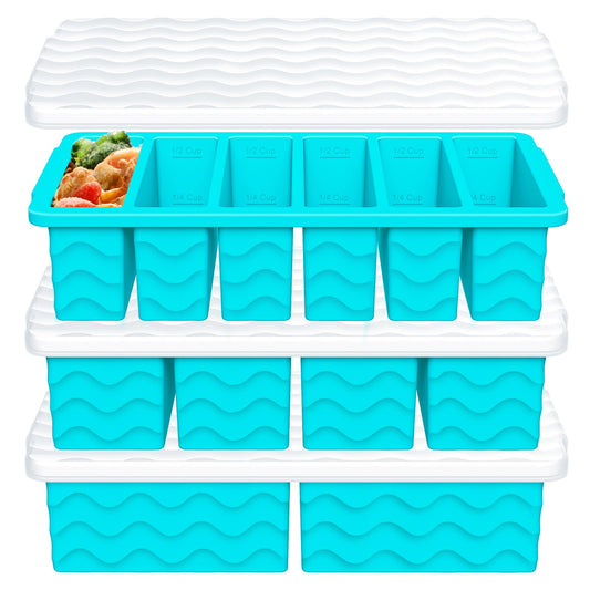 3-Pack Silicone Freezer Trays with Lid,2 Large 2-Cup(500ml)&4 Medium 1-Cup(250ml)&6 Small 1/2-Cup(125ml) Soup Freezer Container Molds,Ice Cube Tray For Meal Prep&Freezing Soup,Stews,Sauces