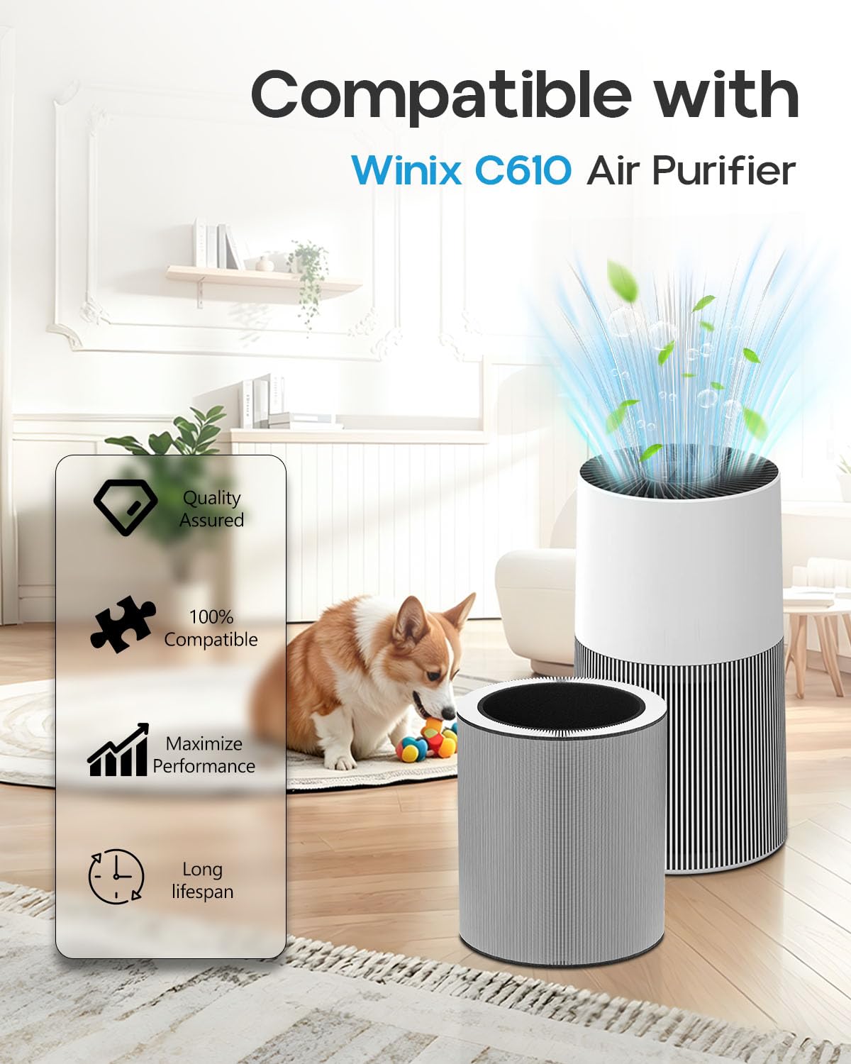 C610 Replacement Filter Z, Compatible with Winix C610, 1712-0121-00, 3-in-1 True HEPA Filter, 2 Pack
