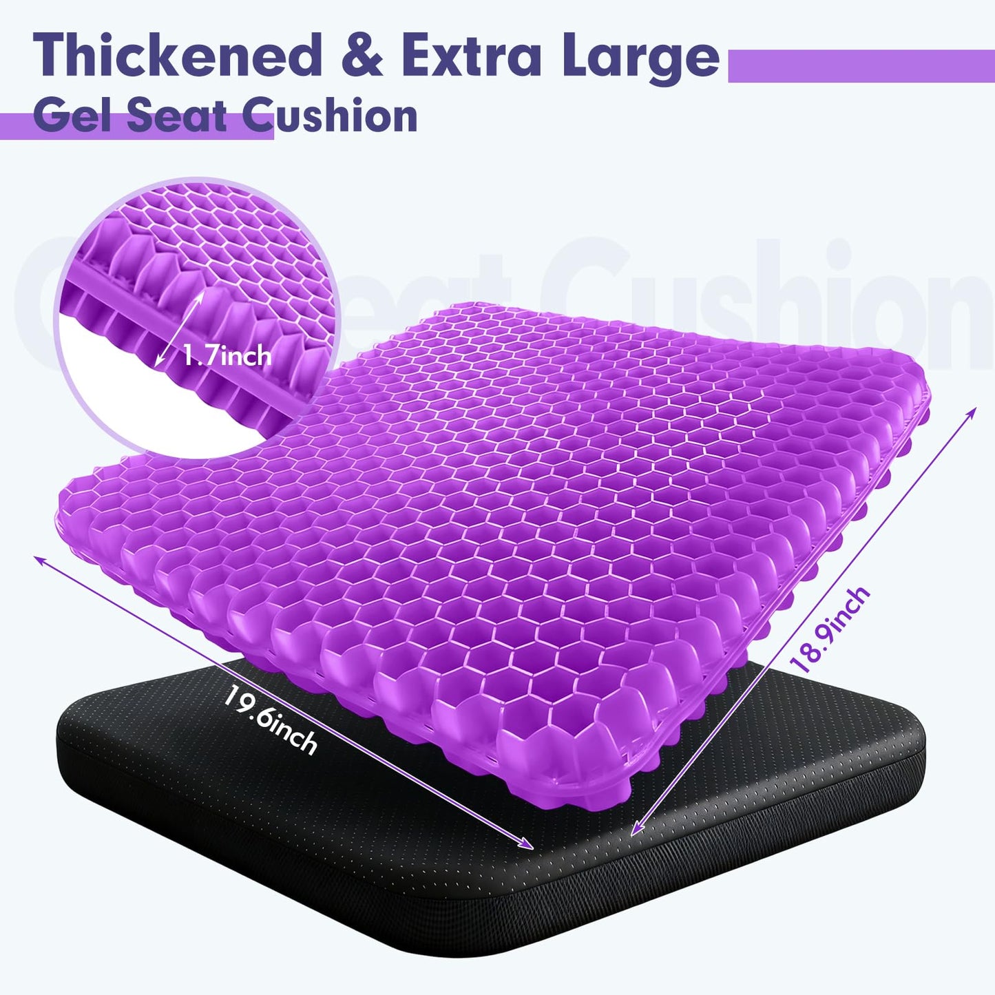 NIPURA Plus Size Gel Cushion for Long Sitting, Breathable Honeycomb Pressure Relief Pad for Office Chair, Car & Wheelchair (Plus Size - Light purple-01)