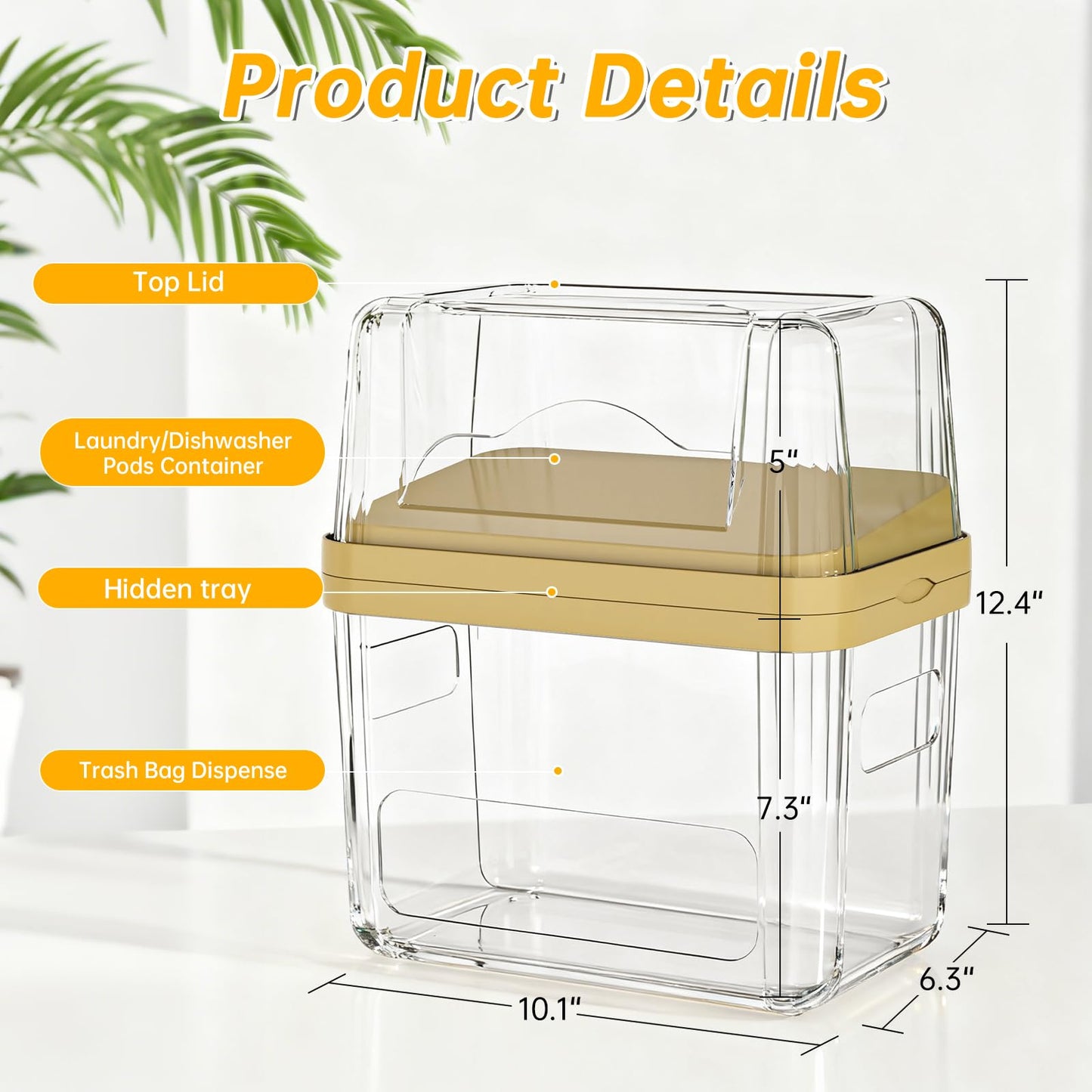 ZZWILLB 2-in-1 Trash Bag Dispenser & Laundry/Dishwasher Pods Container, Clear Acrylic Garbage Bag Holder with Removable Lids, Under Sink Organizer Kitchen Pantry Storage Box