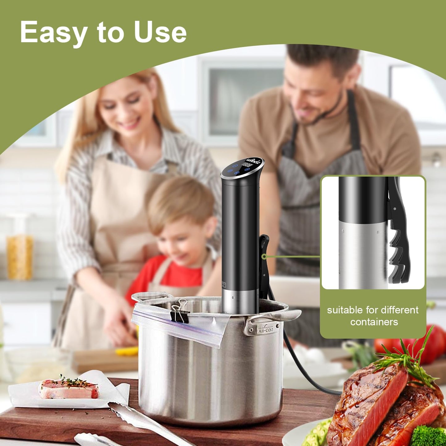 Sous Vide, Wancle 1100W Immersion Circulator, IPX7 Sous Vide Cooker, Small Space-Saving Design, Sous Vide Machines with Accurate Temperature Control, Black, 120V