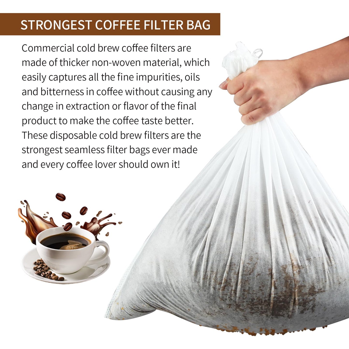 50Pcs Commercial Cold Brew Coffee Filters for 5 Gallon Buckets, 20" X 20" Disposable Coffee Filters with Drawstring for Brew Up To 5 LBS Coffee