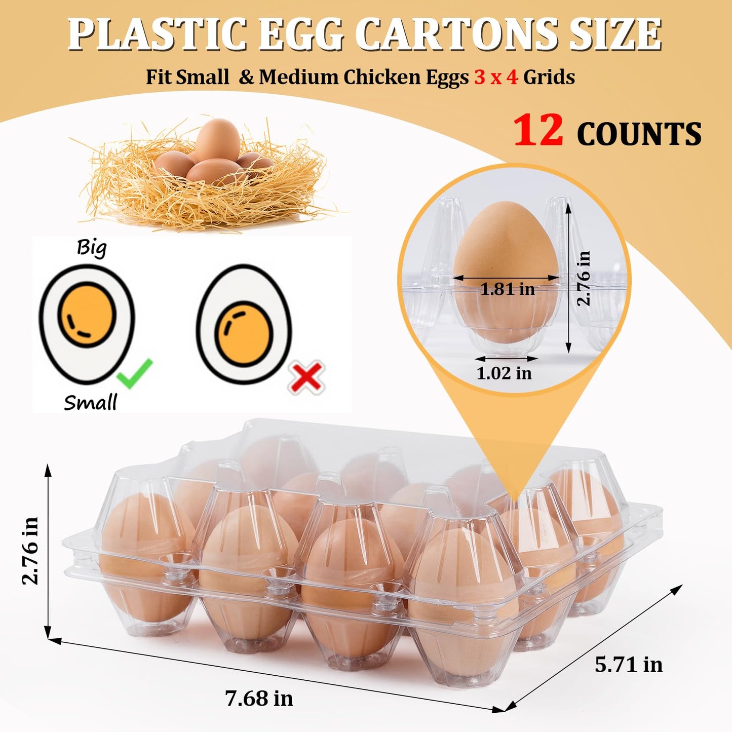 120 Pack Egg Cartons 12 Count, Plastic Egg Cartons Cheap Bulk for Fresh Eggs, Reusable Egg Holder Egg Trays for Home and Farmer's Markets Display, Medium Egg Containers for Refrigerator