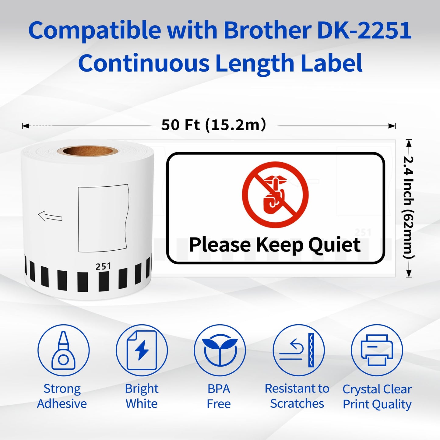 3 Rolls DK-2251 Continuous Length Label 2.4in x 50ft, Wonfoucs Compatible for Brother DK 2251 Continuous Length Black/Red Label on White Paper Tape, Replacement for QL-820NWB QL 810W QL800