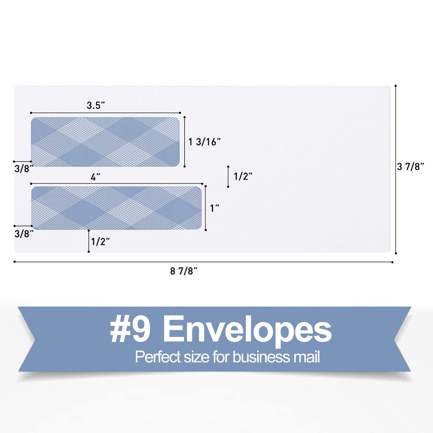 1000#9 Double Window Security Envelopes, PANDRI NO.9 Self Seal White Envelopes Designed for Invoices and QuickBooks, Business Statements & Documents - Number 9 Size 3 7/8 Inch X 8 7/8 Inch - 24 LB