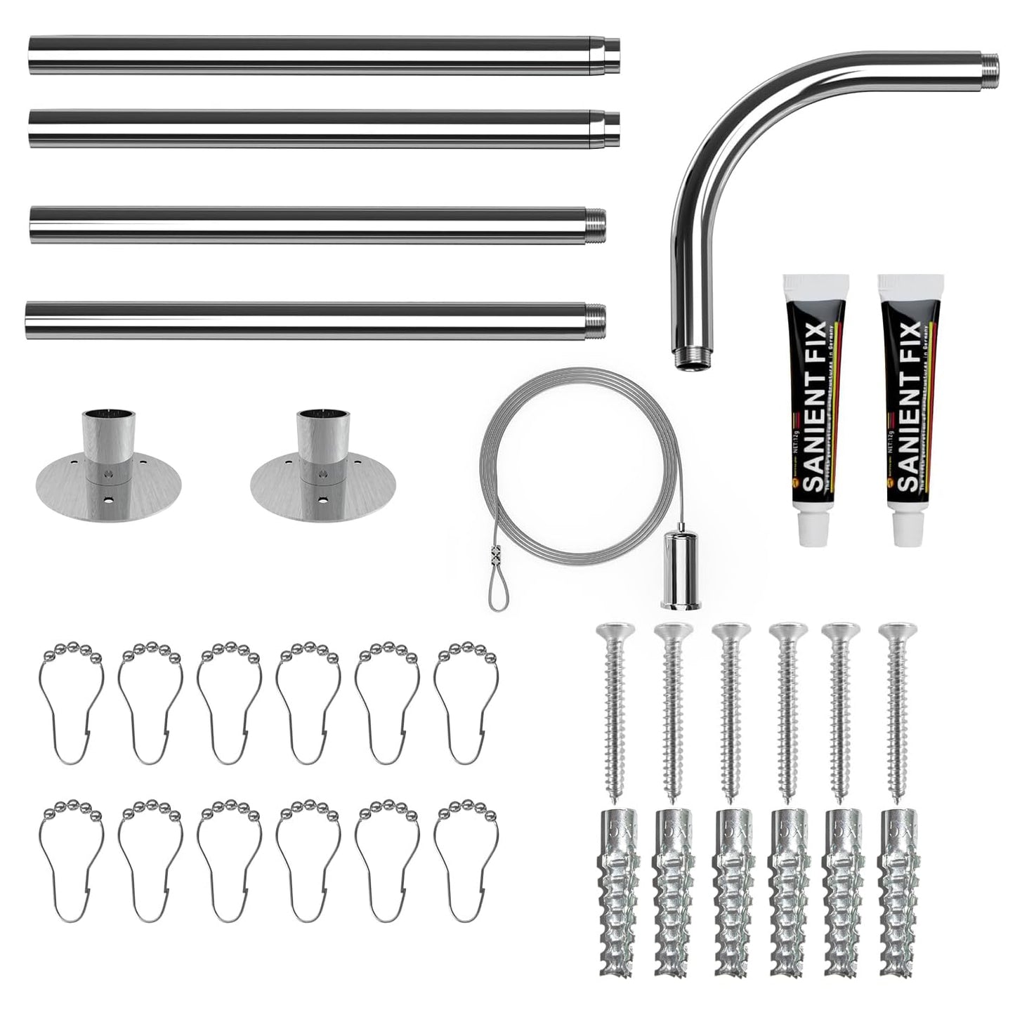 L Shaped Shower Curtain Rod, Adjustable (23.6"-52.4" x 23.6"-52.4"), Corner Shower Curtain Rod, Genuine 304 Stainless Steel, Unsagging, Drill-Free, 90° Corner Design, Includes 12 Shower Curtain Rings