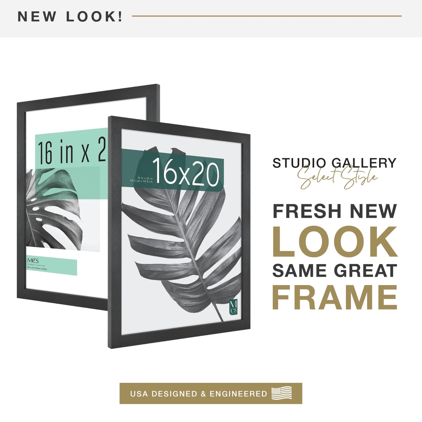 MCS Studio Gallery 16x20 Poster Frame Black Woodgrain Engineered Wood, Vertical & Horizontal Wall Hanging Large Picture Frame for Photos, Posters & Art Prints (2-Pack)