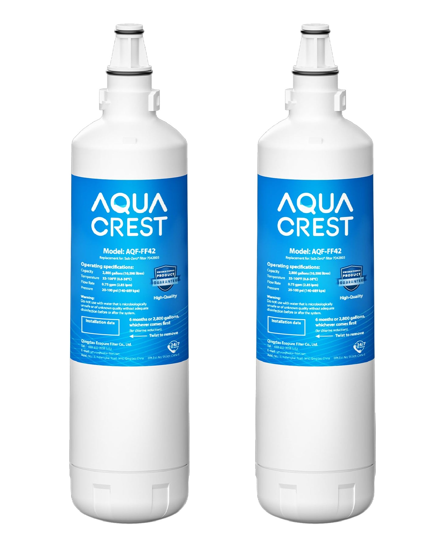 AQUA CREST 7012333/7042803 Ice Maker Water Filter, Replacement for Sub-Zero 7012333/7042803, UC-15, UC-15IP Ice Maker Water Filter, Manitowoc K00374 Refrigerator Water Filter, 2 Pack
