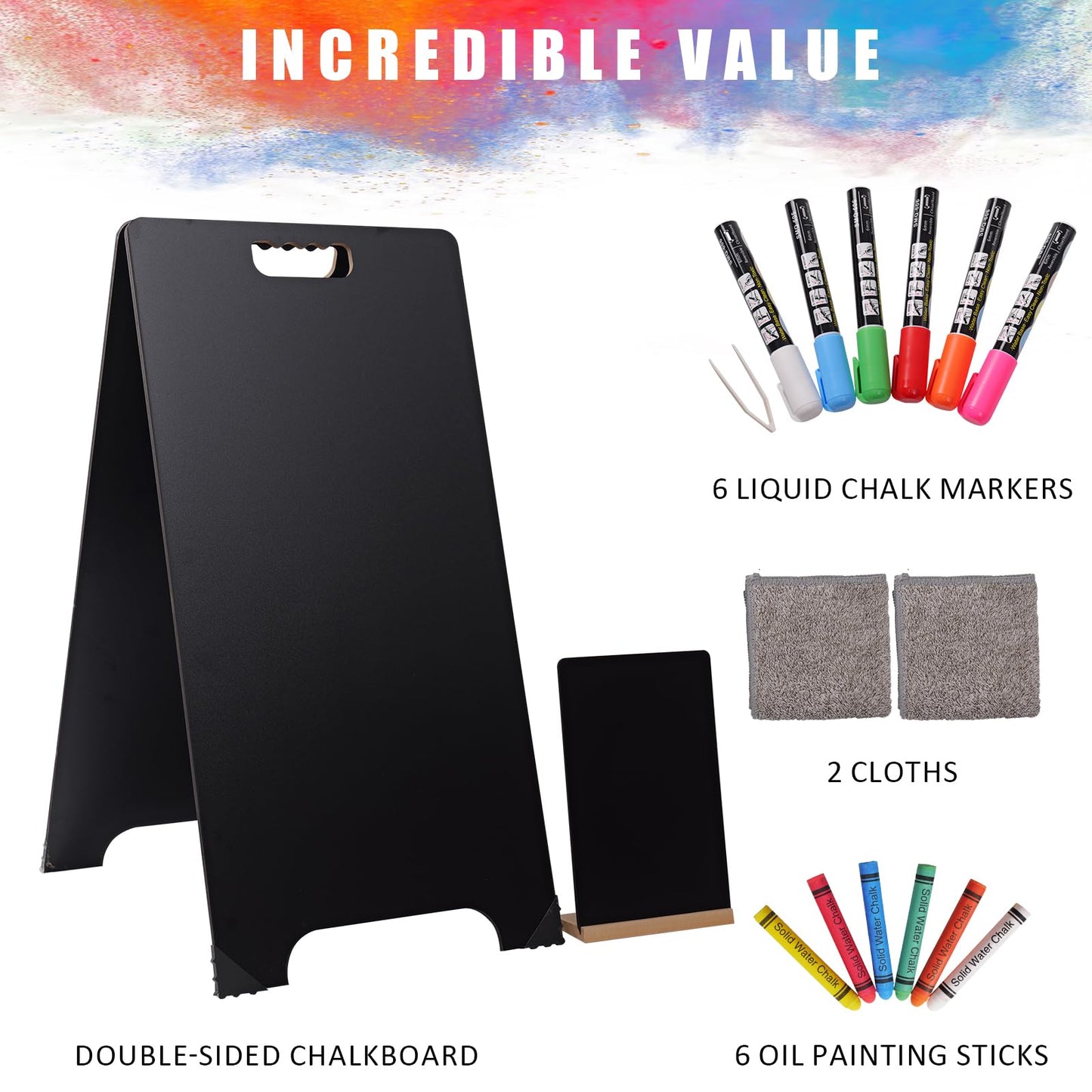 BIHAIT 16x32 Double-Sided A-Frame Chalkboard Sign with 8x12 Chalkboard, Liquid & Solid Chalk Markers, Wedding & Event Signage