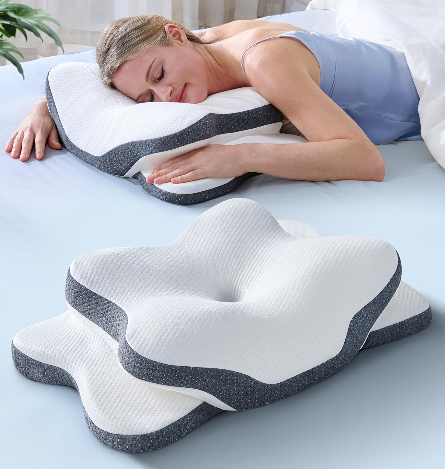 5X Pain Relief Cervical Neck Pillow for Neck Support, Ergonomic Cooling Side Sleeper Pillow for Sleeping, Odorless Contour Memory Foam Pillows, Orthopedic Bed Pillow for Side Back Stomach Sleeper