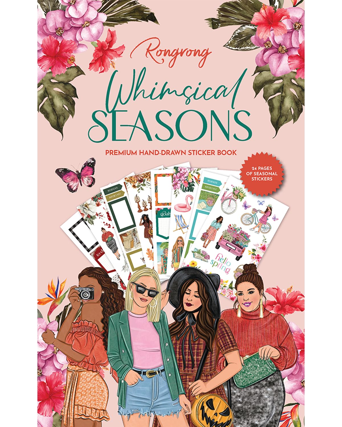 Rongrong Whimsical Seasons Planner Stickers Book for Planners, Calendars, Journals and Projects – Premium Quality Hand Drawn – Scrapbook Accessories 24 Pages - Spring, Summer, Fall and Winter