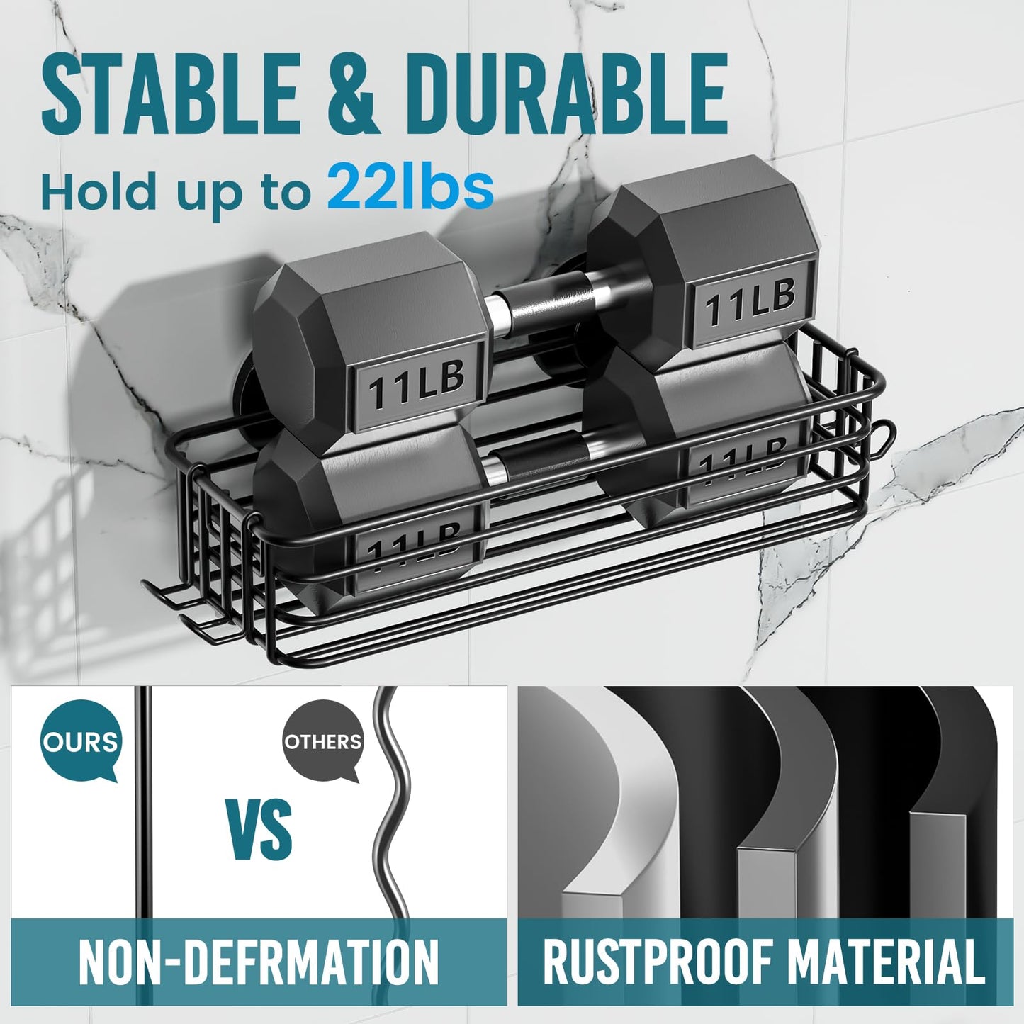 TAILI Shower Caddy Suction Cup 2 Pack with Hooks & Soap holder, Heavy Duty Shower Organizer for Bathroom, No Drilling Bathroom Organizer with Large Capacity, Black Metal Storage Basket