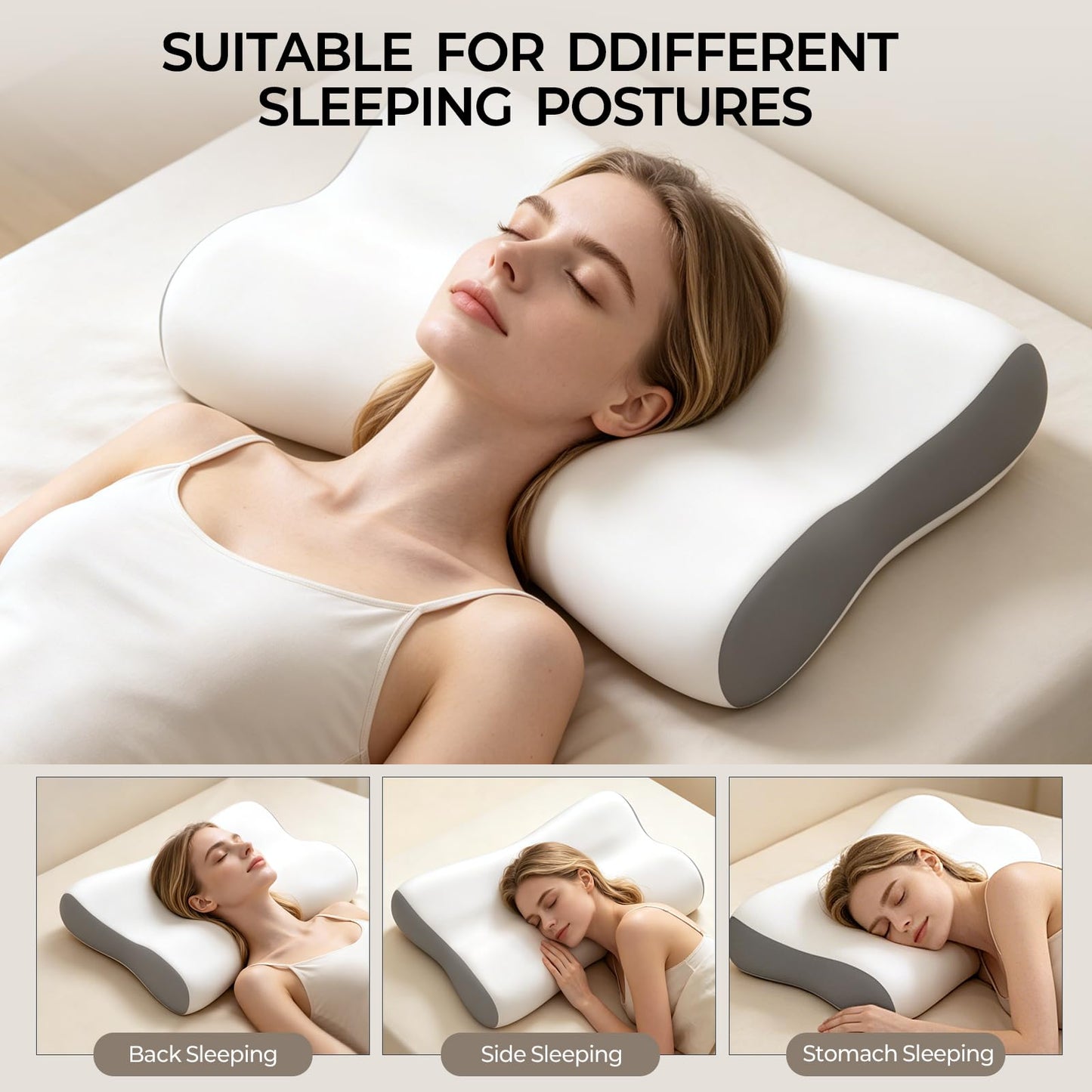 Polovo Cervical Neck Pillow - Ergonomic Side Sleeper Pillow for Neck Pain Relief, Contour Memory Foam Pillows for Deep Sleep, Orthopedic Cooling Pillow Bed Pillow for Side Back Stomach Sleepers
