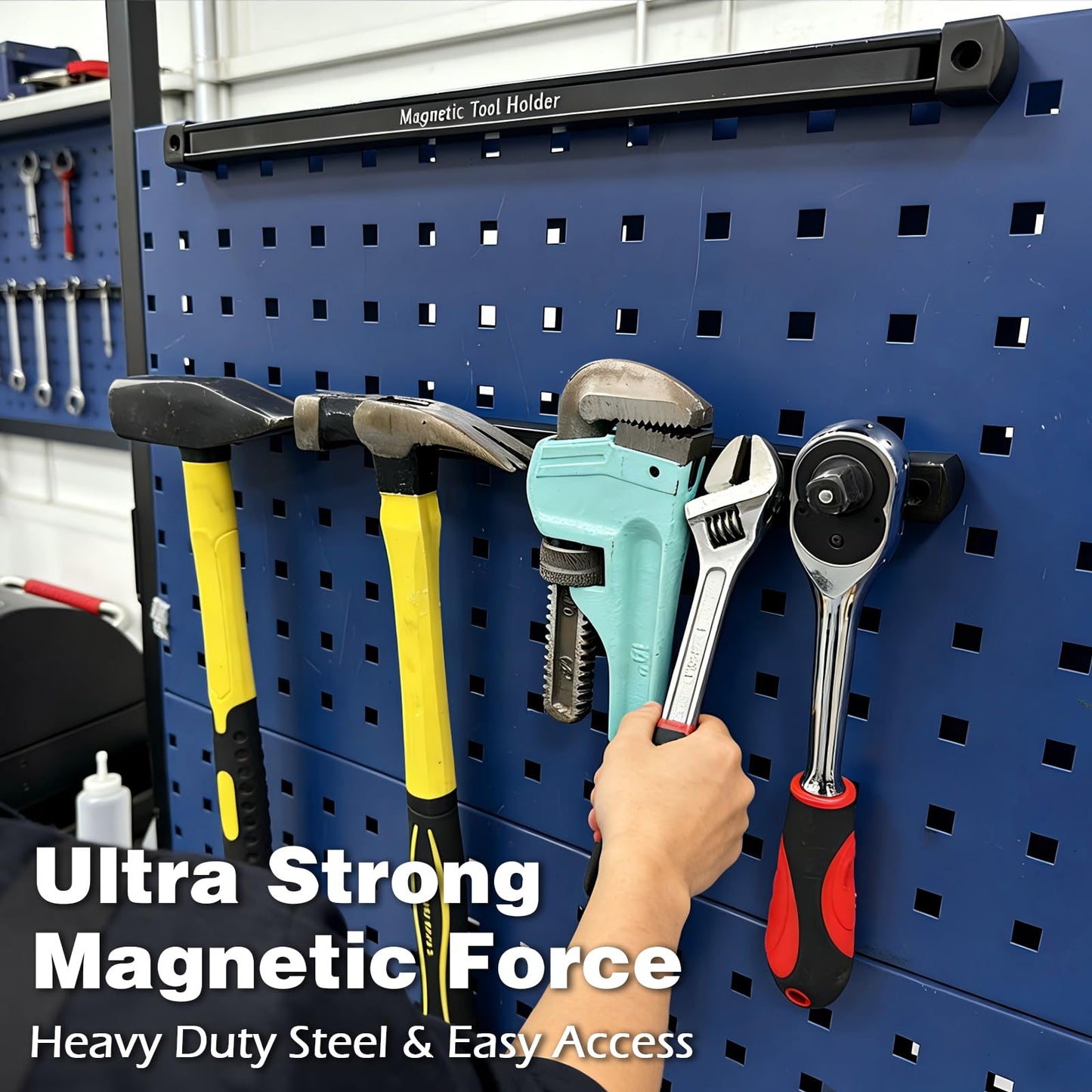 BEILITEMAG 17 Inch Double Sided Magnetic Tool Holder, Heavy Duty Wall Mount Bar with Extra Strong Magnets for Screwdrivers Wrenches Pliers, Magnetic Tool Strips for Garage Workshop or Jobsite (2 Pack)