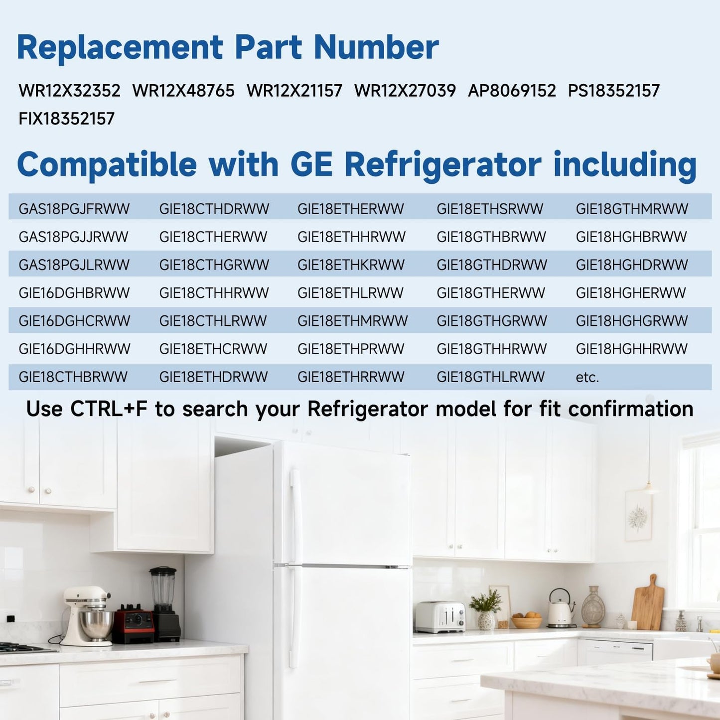 LEYURISE Replace WR12X32352 Refrigerator Door Handle Set Replacement Door Handle Assembly (White) Compatible with GE Refrigerator Replace#: WR12X48765 WR12X21157 WR12X27039