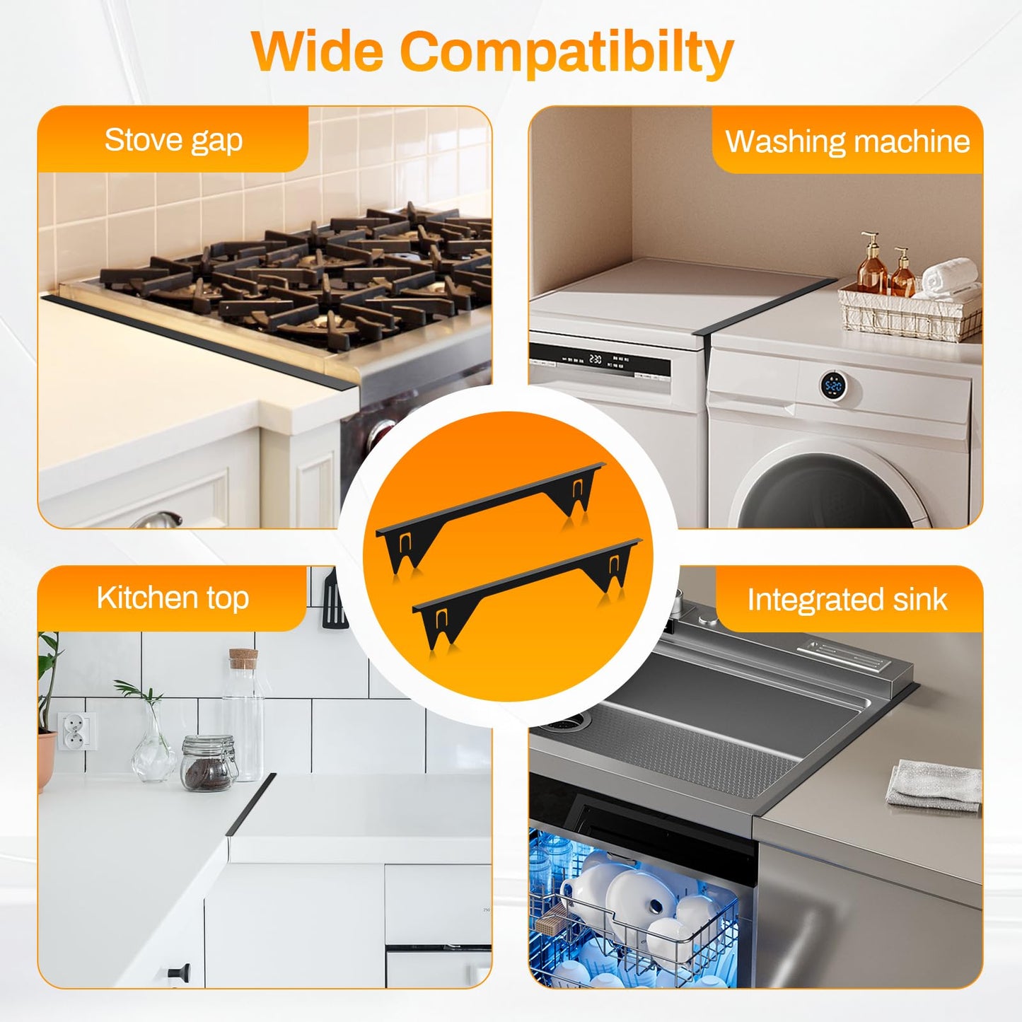 ItsNio 2Pack Upgrade 316 Stainless Steel Stove Gap Covers - Length 23.4" Width 0.78", Stove Gap Filler, Oven Gap Filler, Oven Side Gap Filler, Range Trim Kit, Heat Resistant and Easy to Clean, (Black)