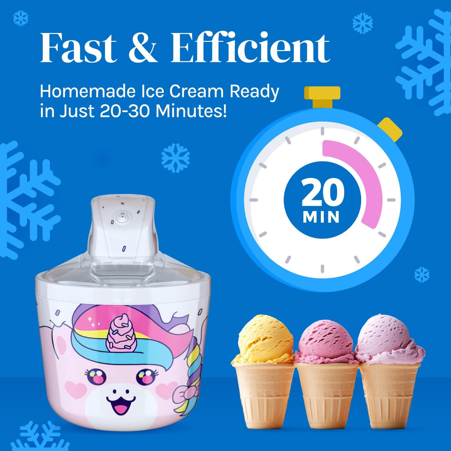 Cooler Concepts 1.2 Qt Unicorn Electric Ice Cream Maker for Kids - Best Countertop Ice Cream Machine for Homemade Soft Serve, Sorbet, Gelato, Frozen Yogurt - Fun Desserts for Families, Easy to Clean