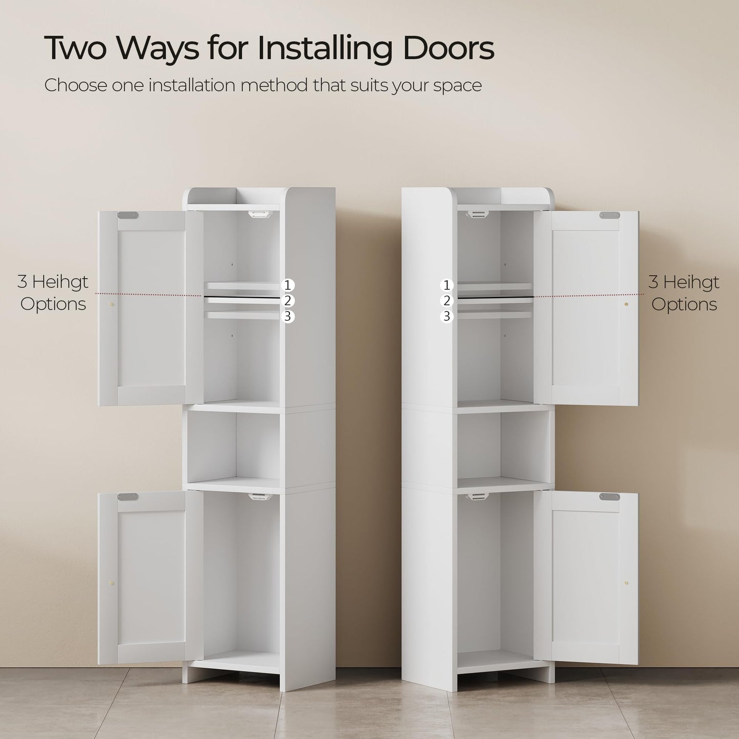 GLANZALANT Bathroom Cabinet with 2 Doors, 7.3 x 9.8 x 40.4 Inches, Small Freestanding Storage Cabinet with Adjustable Shelf, Floor Cabinet for Small Spaces, Bathroom, Entrances, Kitchen, White
