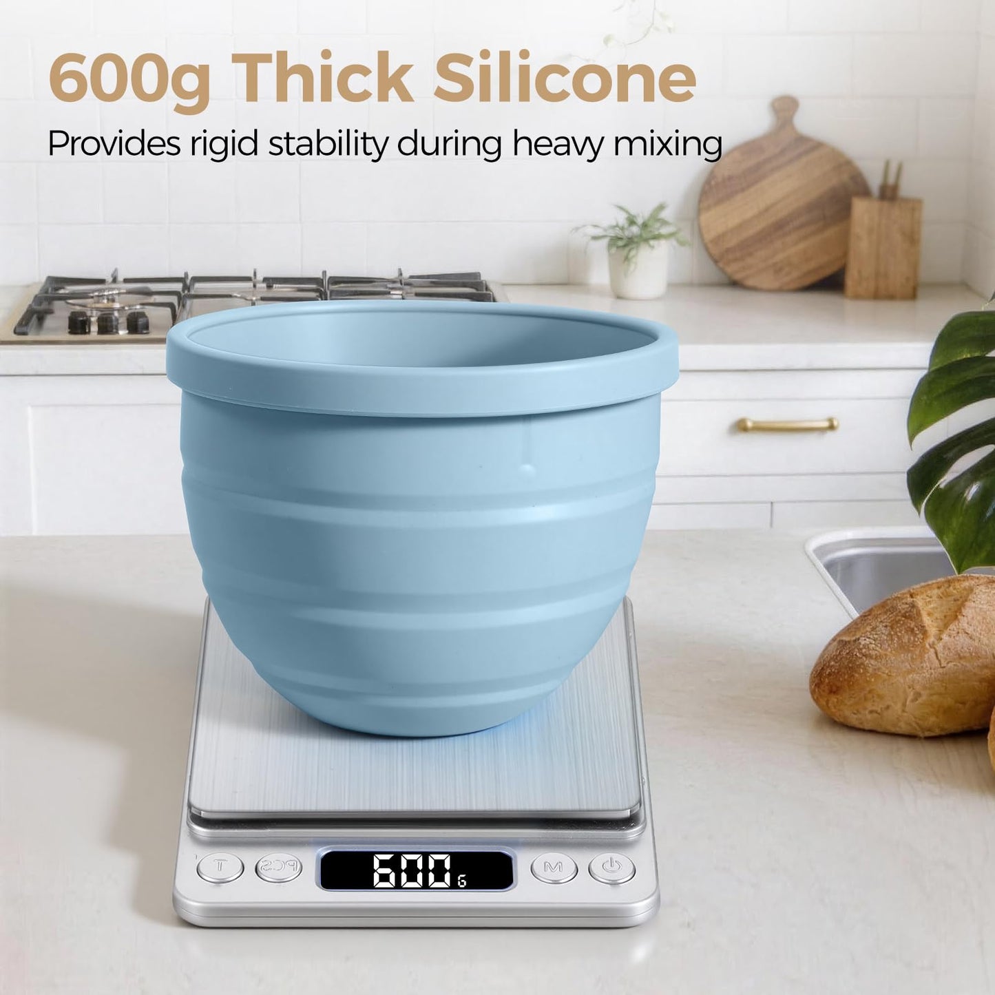 Forenee 5 Qt Collapsible Silicone Liners for KitchenAid Tilt-Head Mixers 3-Pack Bowl Insert Aid Set with Lids, No More Mixer Bowls Needed for Easy Baking