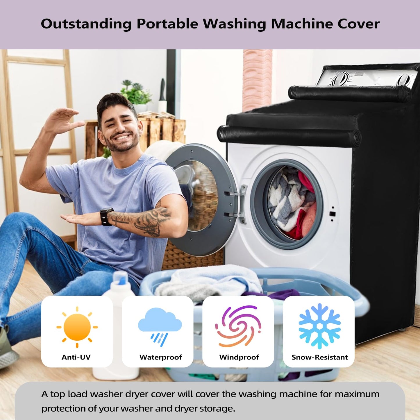 420D Heavy Duty Waterproof Washer & Dryer Cover with Easy-Install Zipper, Universal Fit for Top-Loading and Front-Loading Washing Machines 2 Pcs