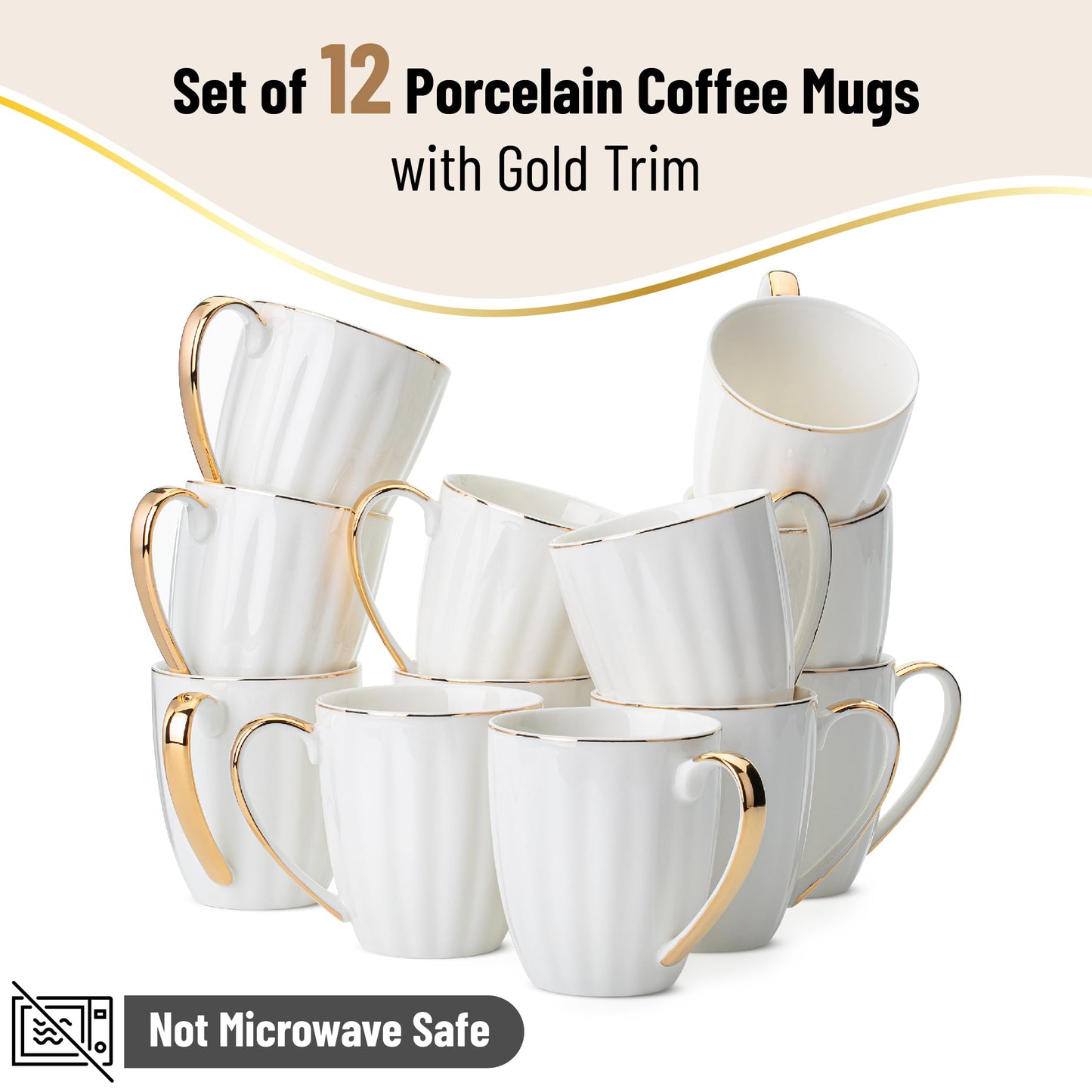 BTaT- White Coffee Mugs with Gold Rim, Set of 12, 12oz, Porcelain Coffee Mugs for Coffee Mug Set