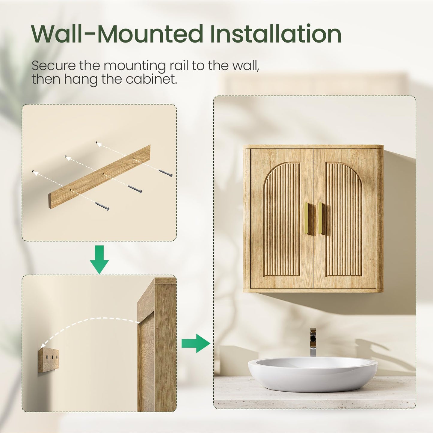 CHOEZON Bathroom Wall Cabinet, Bathroom Storage Cabinet, Medicine Cabinet with Adjustable Shelves and Fluted Doors, Over Toilet Storage Cabinet, for Bathroom, Bedroom, Kitchen, Living Room, Natural