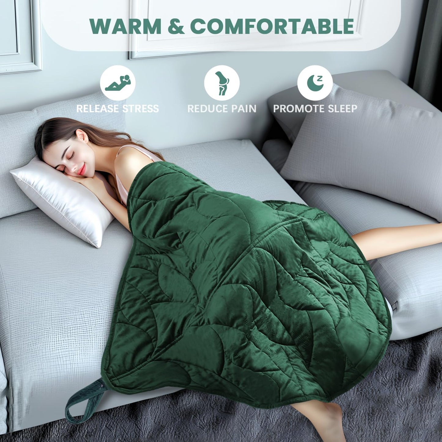 KAWBIYJ Weighted Lap Blanket 7 lbs 41" x 53"- Gifts for Mom Women Wife, Cozy Luxury Velvet Small Weighted Blankets,Portable Travel Blankets for Adults,All-Season Blanket Relaxation Gift, Green