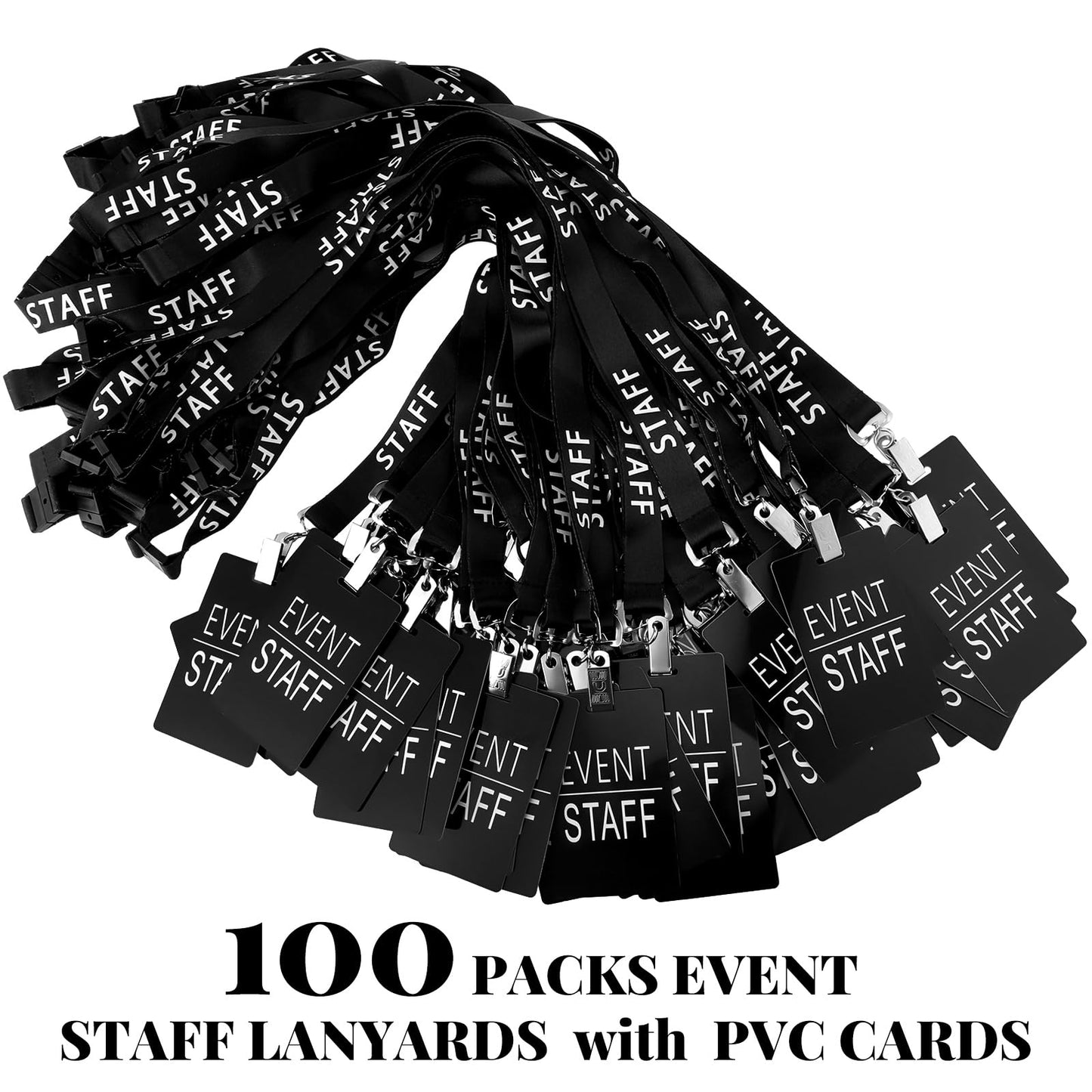 Qilery 50 Set Event Staff Lanyards with PVC Cards Lanyard Pass Staff Cards with Metal Swivel Hook for Concert Event Party Organizer Conference Party Office Supplies(Black)