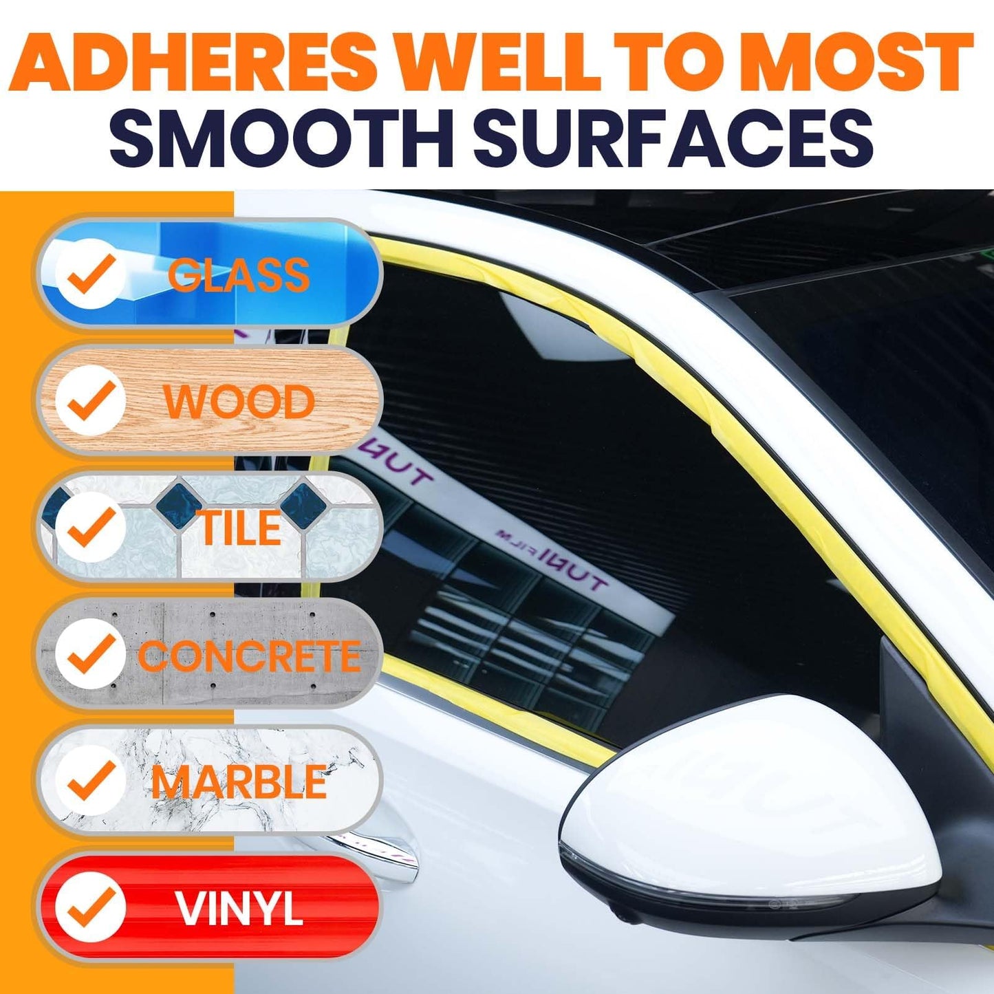 ADHES Orange Washi Masking Tape, 1.5in x 60yds x 6rolls, Paint & Surface Protection Tape, Easy Tear, No Residue Painters Tape for DIY, Home, Wall, Furniture, Craft Projects