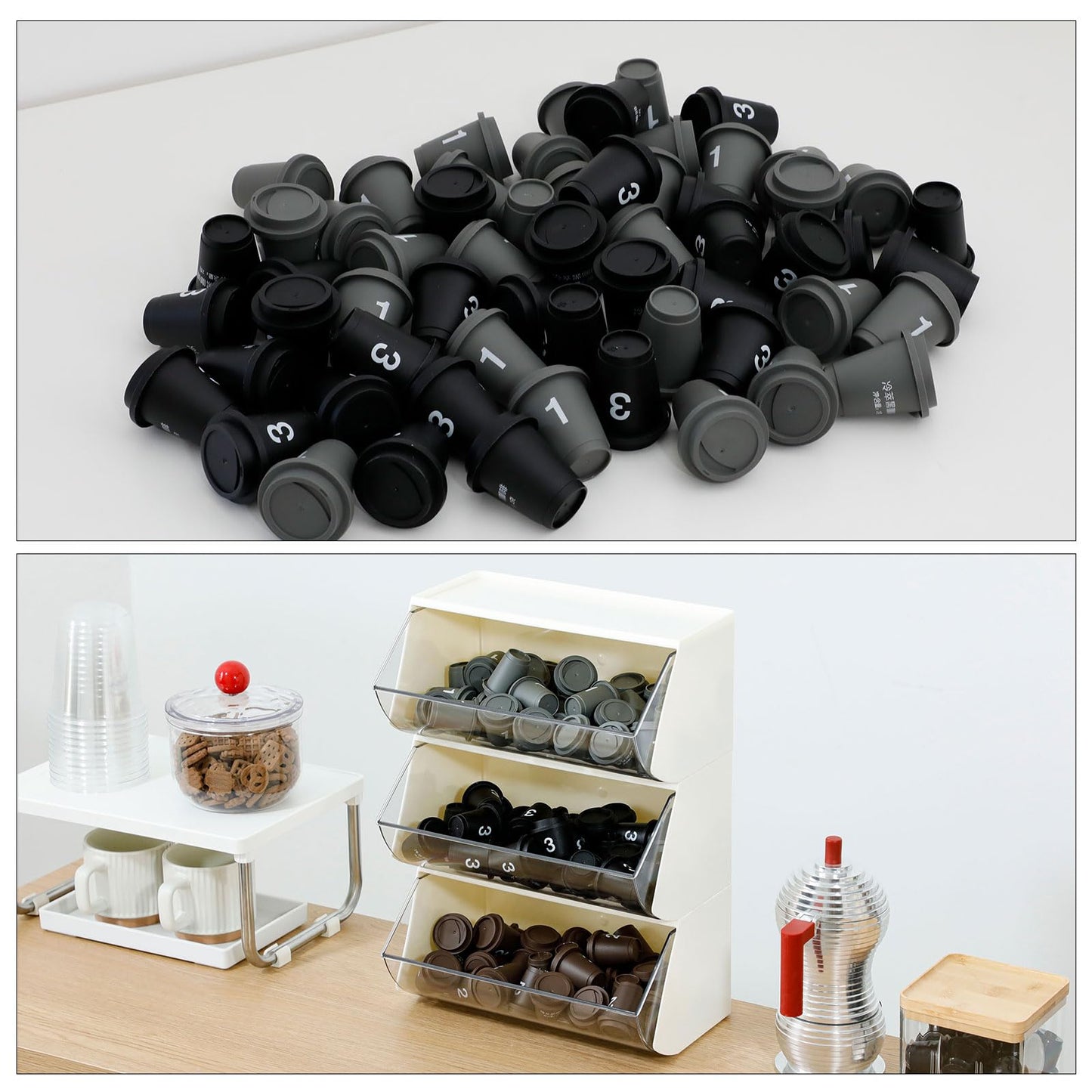 Nineween 3 Pack Coffee Pod Organizer, Plastic Sugar and Creamer Holder for Kitchen Counter, Stackable Tea Bags Storage Basket for Cabinet, Large Desk Accessories and Art Crafts Container