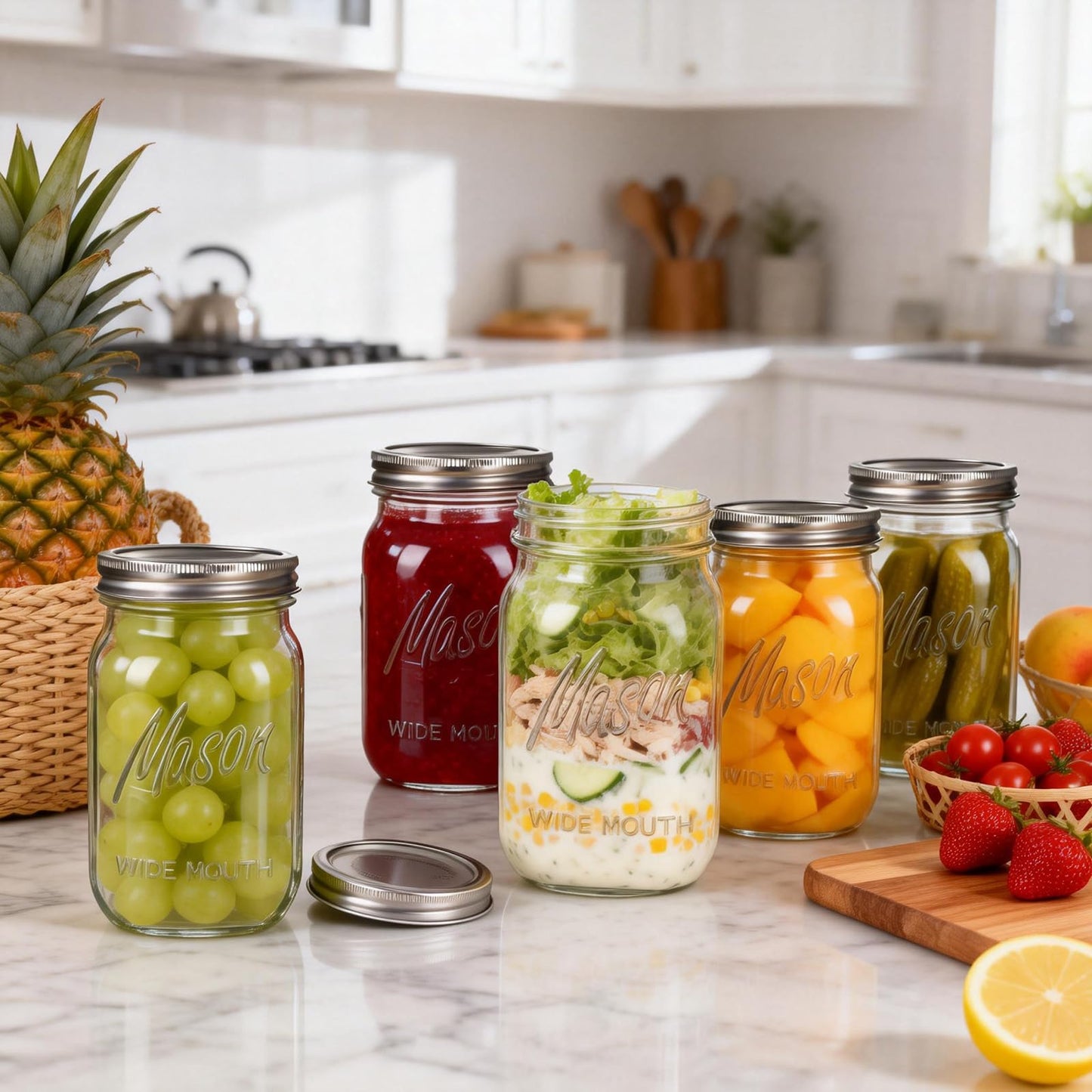Rubtlamp Clear Mason jar 32 oz, 12 Pack Glass Jars - Wide Mouth Mason Jars with Airtight Lids for Pickling, Fermenting, Food Storage&DIY Crafts, Microwave & Dishwasher Safe
