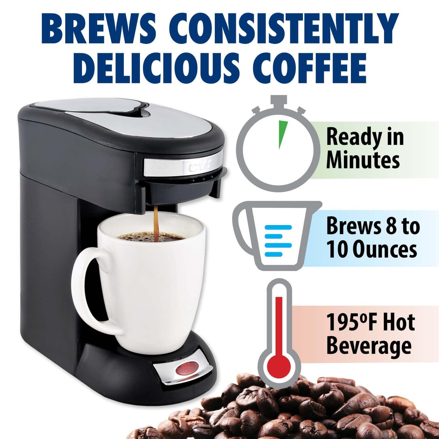 Café Valet Single Serve Coffee Maker, Brews 10 Ounces of Coffee or Hot Water, Compatible with Café Valet Coffee Packs
